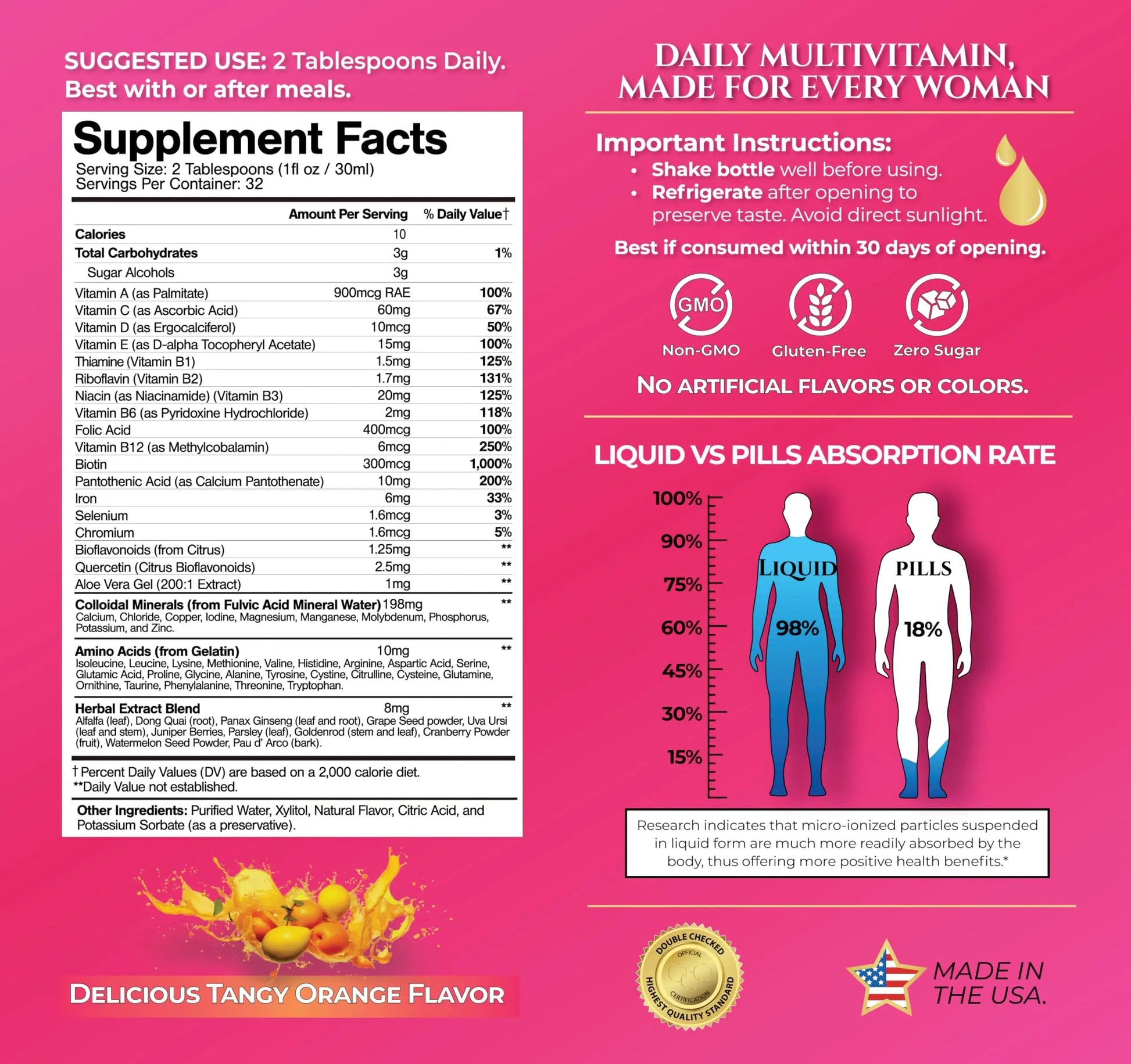 Premium Liquid Multivitamin for Women | Sugar Free Women’s Multivitamin | 100+ Vitamins, Minerals Tropical Oasis uk supplements