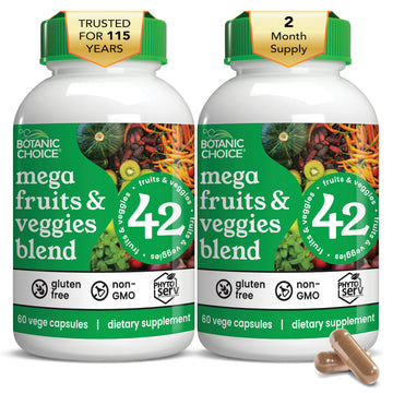 Botanic Choice Since 1910 - Mega Fruits & Veggies Blend - 42 Fruits and Vegetables - 2 Caps Daily - 60 Count Supplement - 2 Pack Botanic Choice uk supplements