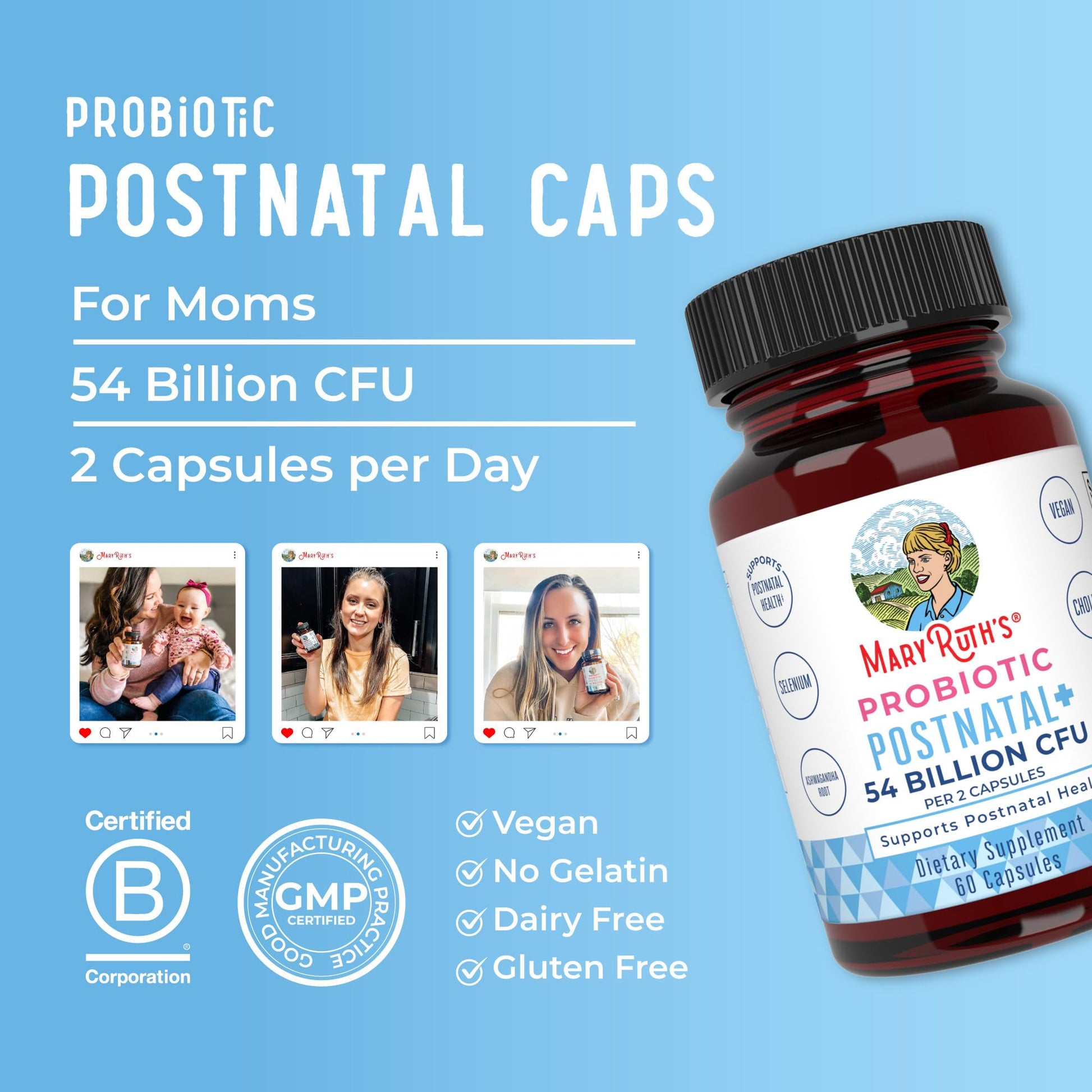 MaryRuth Organics Postnatal Probiotics for Breastfeeding Women | Nursing Probiotic Capsules with Vitamins | Minerals & Antioxidants | 54 Billion CFU | Non-GMO | Vegan | 30 Servings MARYRUTH'S uk supplements