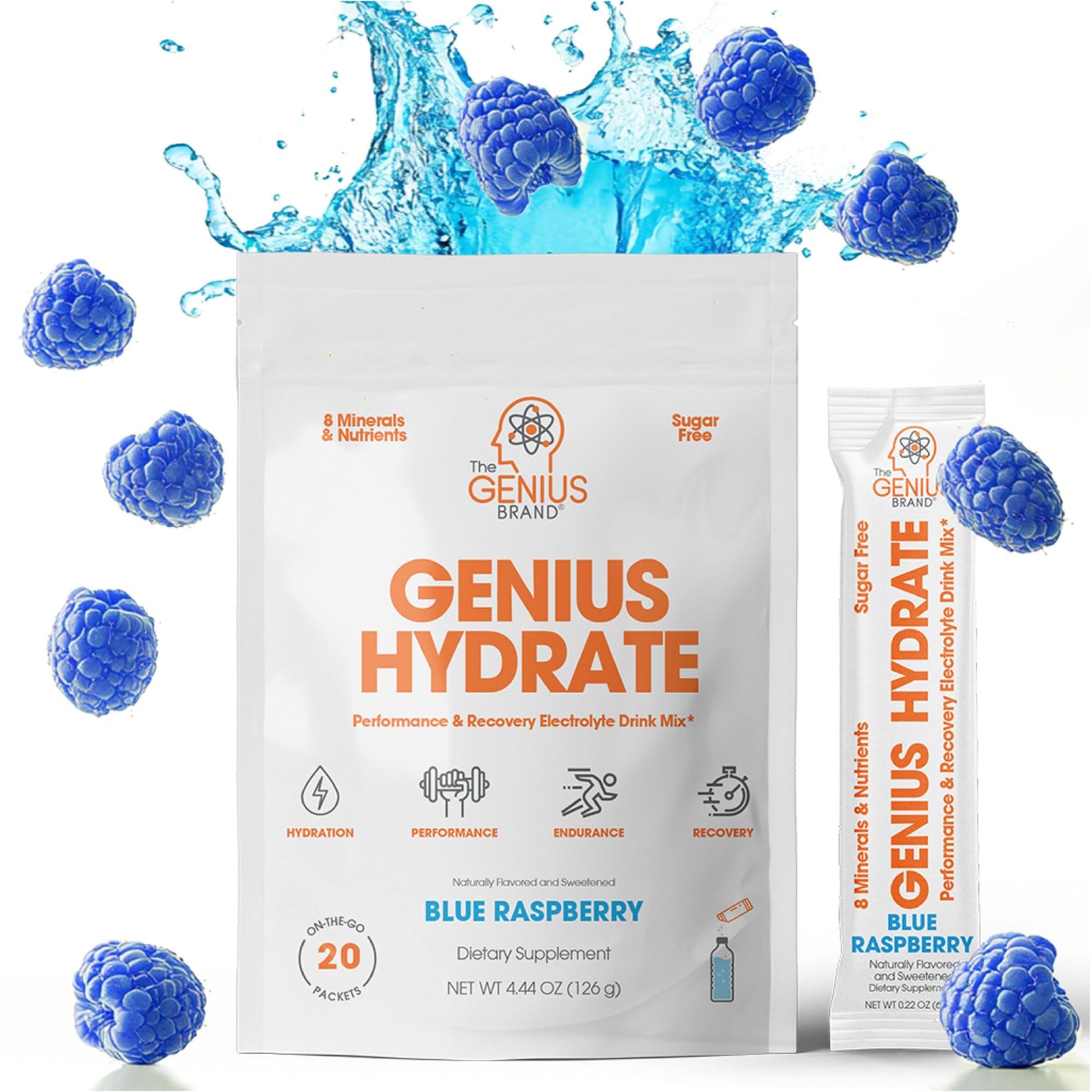 The Genius Brand - Genius Hydrate Stick Pack Powder Drink Mix – Blue Raspberry Flavor, Natural Electrolyte Booster with Coconut Water & Potassium for Ultimate Hydration - 20 Packets The Genius Brand uk supplements