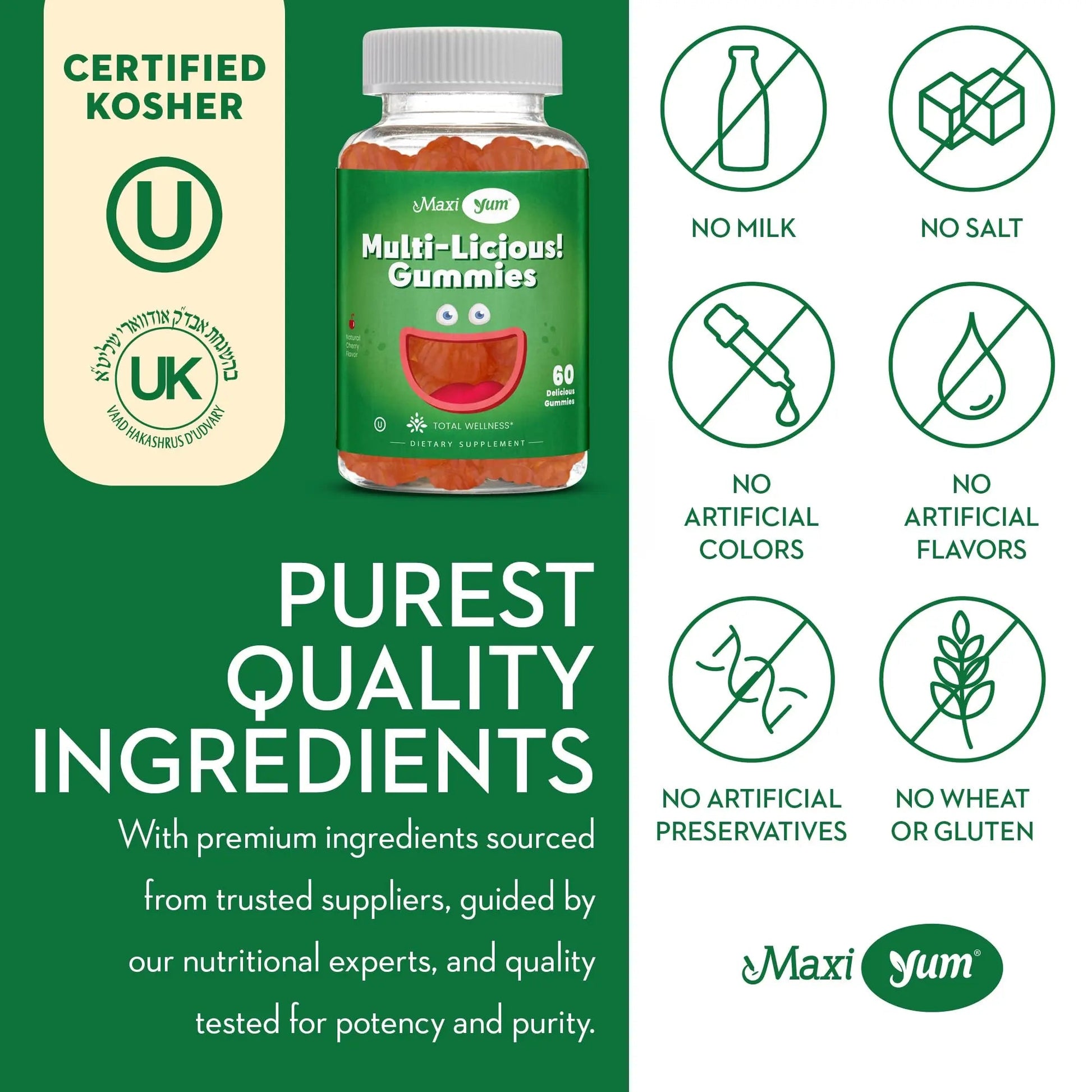 Maxi Health Multivitamin Gummies Vitamins for Adults & Kids - Cherry Flavored Gummy Multivitamins - 60 Vitamin Gummies for Women and Men Maxi Health uk supplements