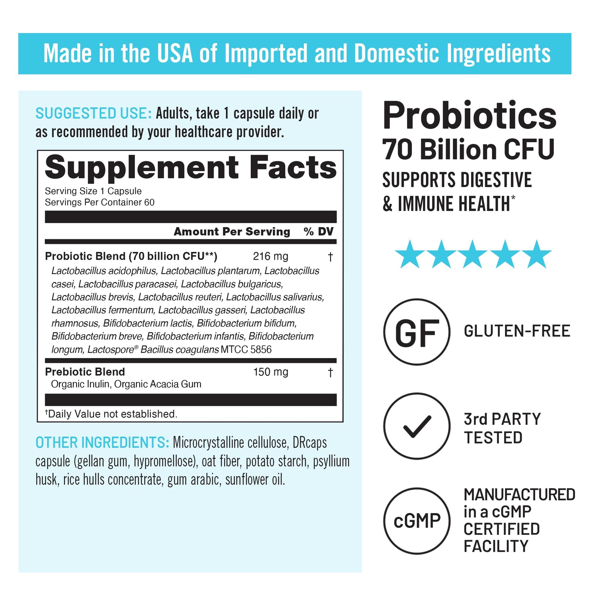 NatureWise Probiotics 70 Billion CFU - 17 Strains + Organic Prebiotics - Immune, Digestive & Gut Health Support for Women & Men - Vegetarian, Gluten-Free, Non-GMO - 60 Capsules[2-Month Supply] NatureWise uk supplements