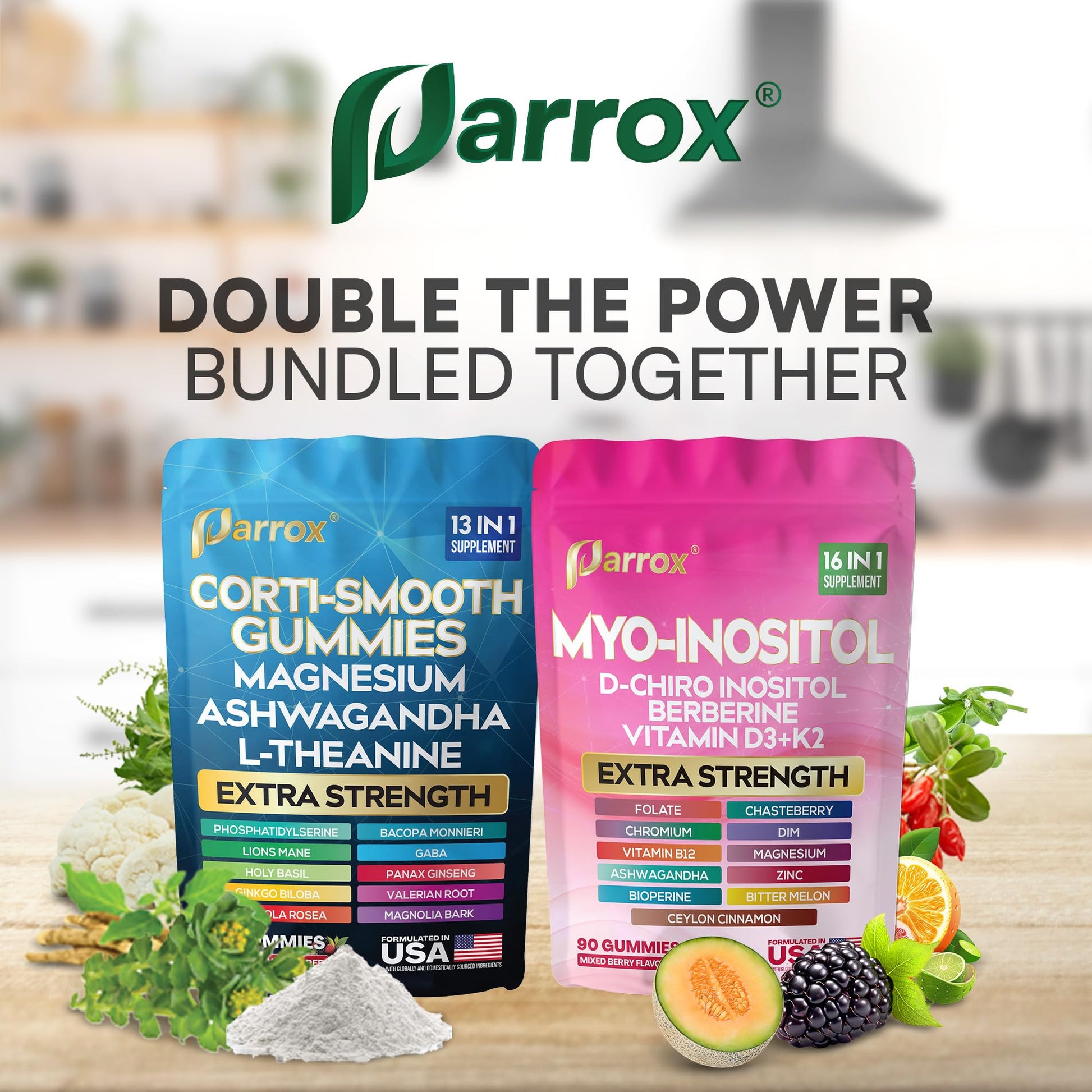 Soothe & Smooth Bundle Gummies - Cortisol & Myo-Inositol Supplement with D-Chiro Inositol, Berberine, Magenesium, Ashwagandha, L-Theanine, Vitamins D3+K2 & B12, Folate, Zinc Lion's Mane (150 Gummies) Parrox uk supplements