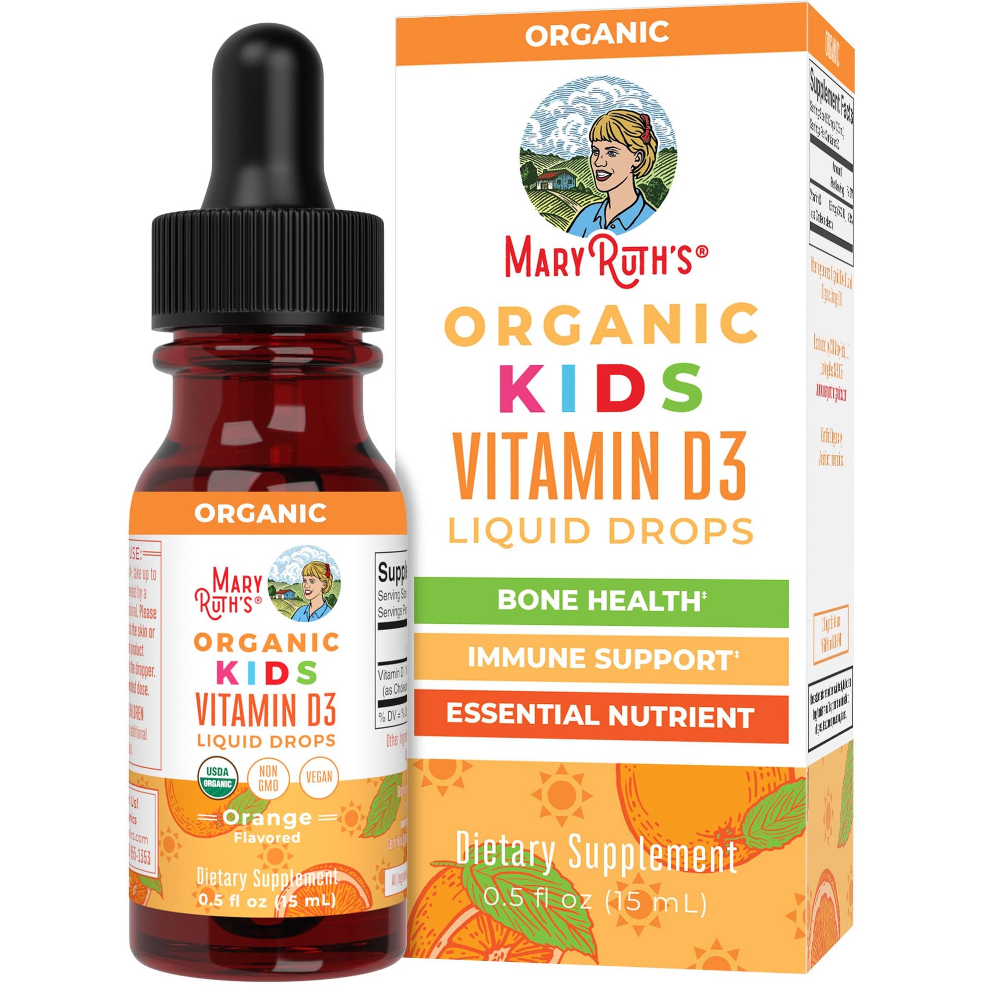 MaryRuth Organics USDA Organic Vitamin D3 Liquid Drops for Kids | 640 IU Vitamin D3 Per Serving | Kids Immune Support & Bone Health Supplement | Formulated for Ages 4-13 | 0.5oz | 30 Servings MARYRUTH'S uk supplements