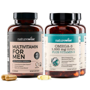 NatureWise [1] Multivitamin for Men - Non-GMO - 90 Capsules[45-Day Supply] + (Pack of 2) Omega 3 Fish Oil 1000mg + Vitamin E - Wild-Caught - 60 Softgels[30-Day Supply] NatureWise uk supplements