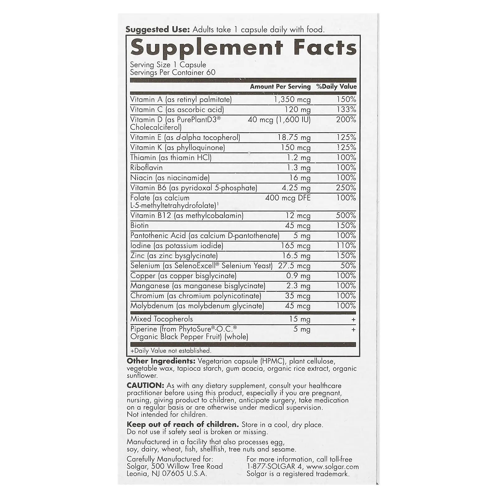 Solgar One Daily Men's Multivitamin Whole Body Support Supplement, Highly Absorbable Delayed Release One Daily Multi Vitamin Capsules for Men Solgar uk supplements