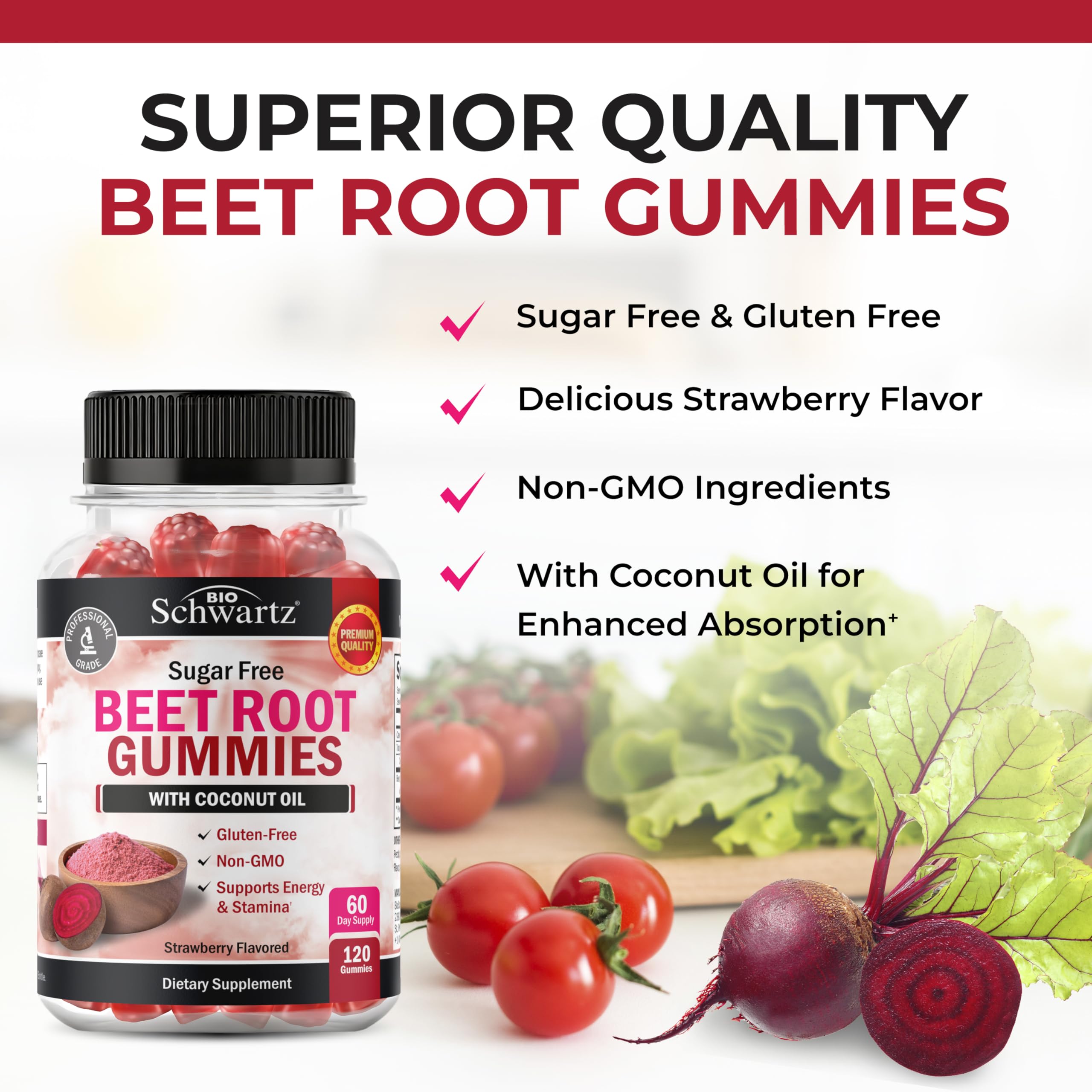Sugar Free Beet Root Gummies - Nitric Oxide Gummies Infused with Coconut Oil for Highest Absorption - Supports Energy & Whole Body Health BioSchwartz uk supplements