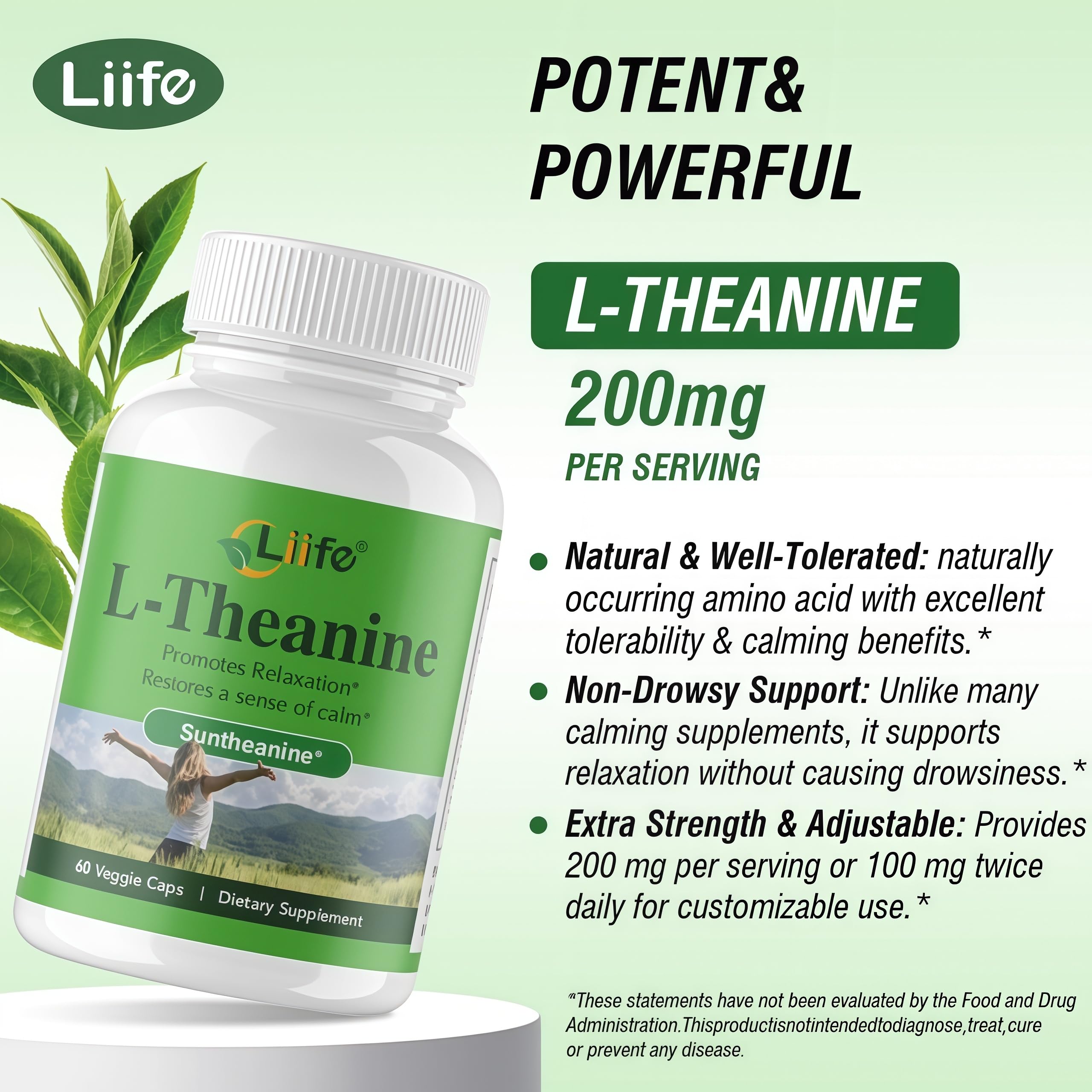 LIIFE L-Theanine (Suntheanine®) with GABA– 60 Veggie Capsules Support with Magnesium & Black Pepper for a Healthy Stress Response, Relaxation, and Focus Increases Brain Alpha-Wave Production* LIIFE uk supplements