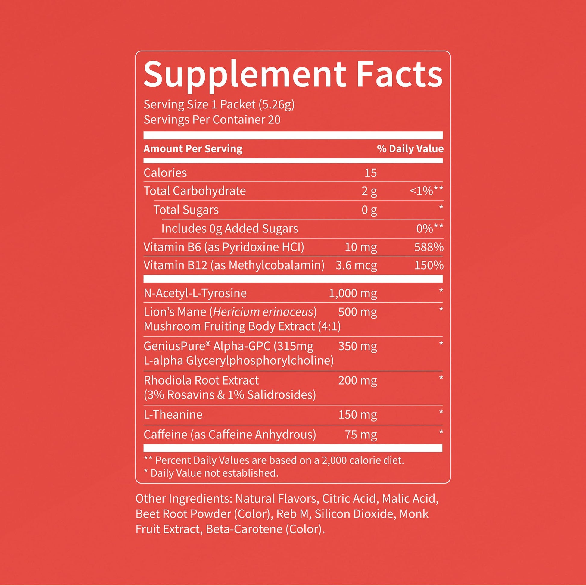 Nello Superfocus – Nootropic Focus Drink Mix for Productivity, Caffeine, L-Theanine, Rhodiola Rosea, Alpha-GPC, Lion’s Mane, Tyrosine, Sugar-Free Packets - With Caffeine (Pack of 20) (20 Servings (Caffeine), Fruit Punch) Nello uk supplements