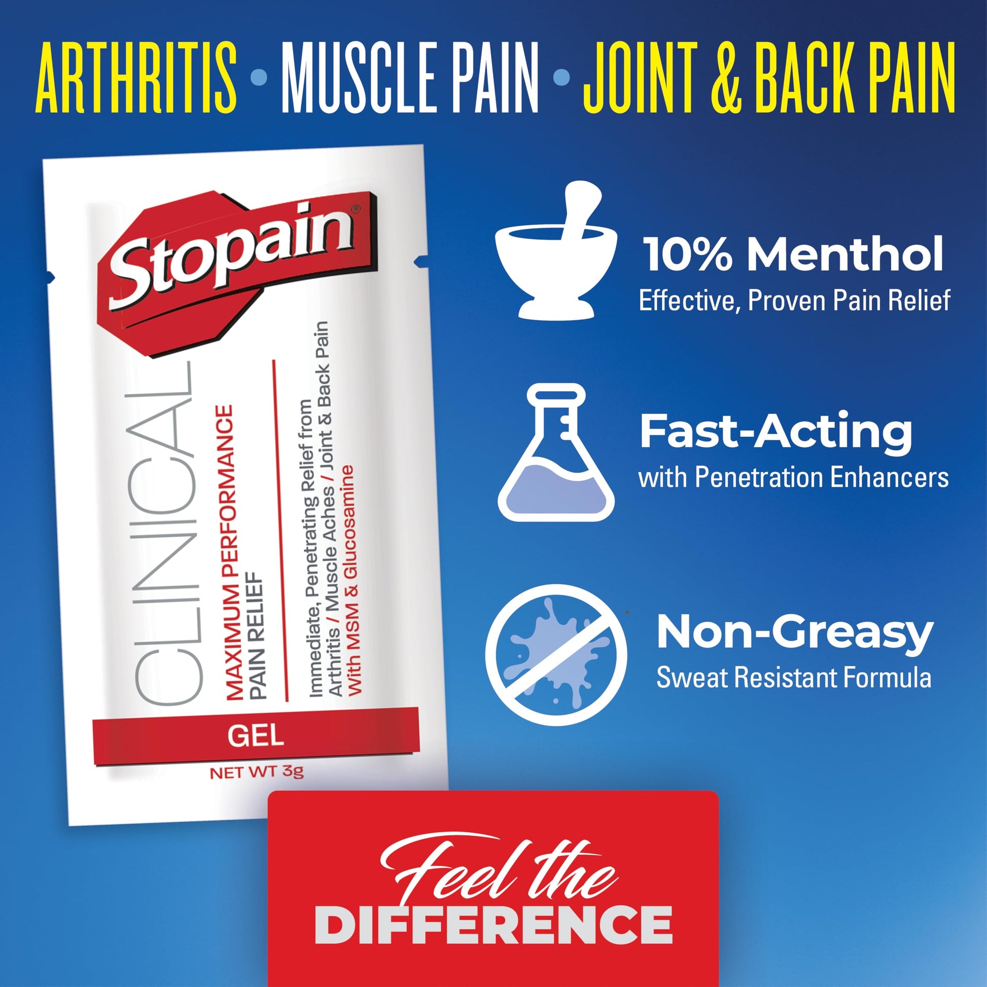 Stopain Pain Relief Clinical Gel Packets, Made in USA, Maximum Performance Pain Relief with 10% Menthol Plus Glucosamine for Muscle Aches, Joint Pain, and Arthritis (100 Pack) Stopain uk supplements