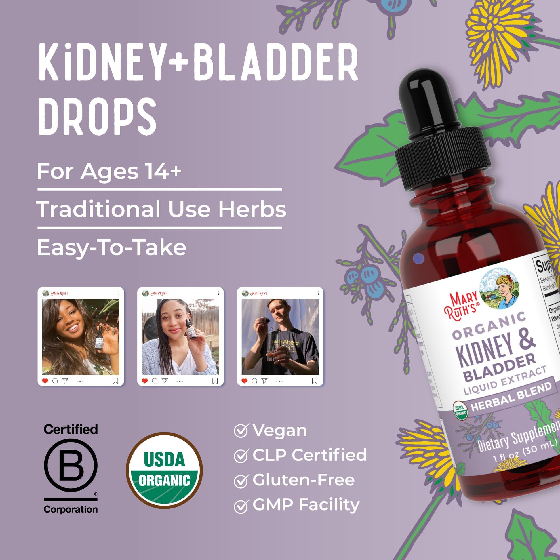 MaryRuth Organics Herbal Supplement Drops | Support Renal & Urinary Systems | Juniper Berry | Cleavers | Dandelion | Hawthorn | Horsetail & Chanca Piedra | Vegan | Non-GMO | 1 Fl Oz MARYRUTH'S uk supplements