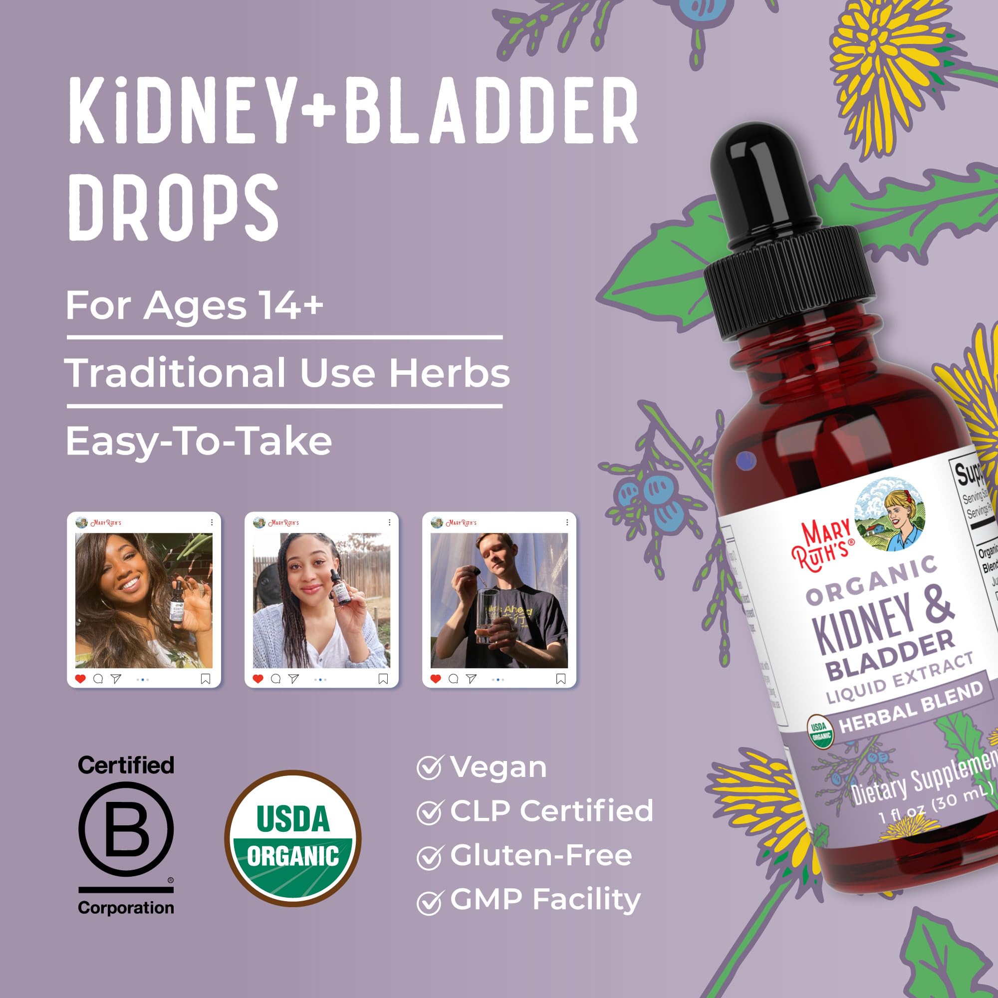 MaryRuth Organics Herbal Supplement Drops | Support Renal & Urinary Systems | Juniper Berry | Cleavers | Dandelion | Hawthorn | Horsetail & Chanca Piedra | Vegan | Non-GMO | 1 Fl Oz MARYRUTH'S uk supplements