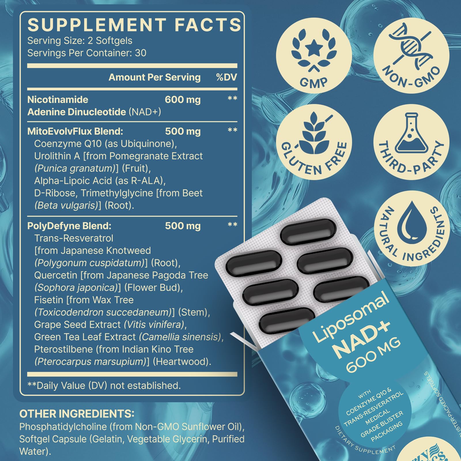 SYZY GENICS NAD+ Supplement 1600mg Extra Strength - Liposomal NMN Alternative with Resveratrol, Urolithin A, CoQ10, Quercetin & ALA - Mitochondrial Energy & Anti-Aging, Cell Regeneration, 60 Softgels SYZY GENICS uk supplements