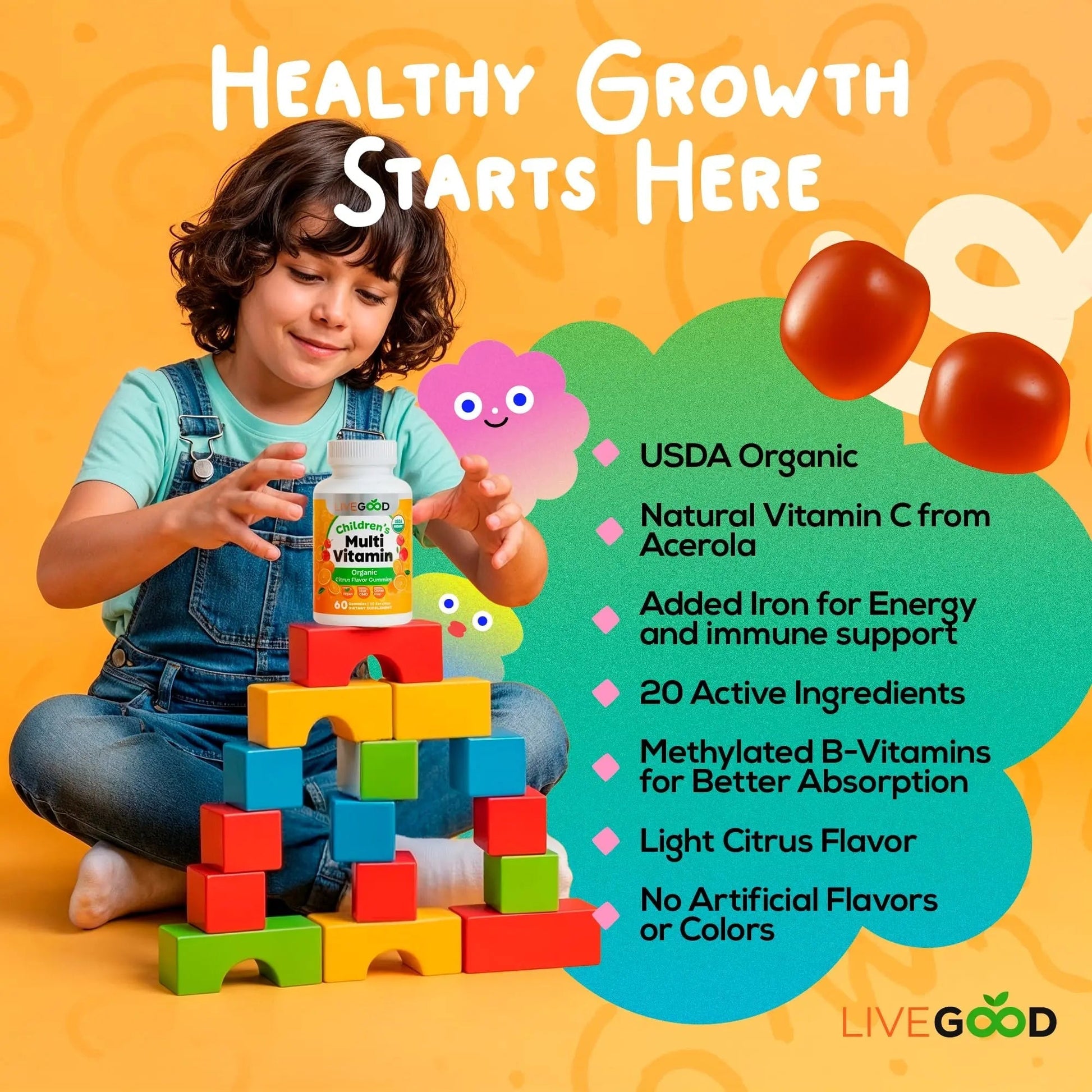 LIVEGOOD Organic Children’s Multivitamin Gummies, Kids Multivitamin, Vitamin D for Toddlers and Children, Organic Kids Chewable Vitamins for Immunity LIVEGOOD uk supplements