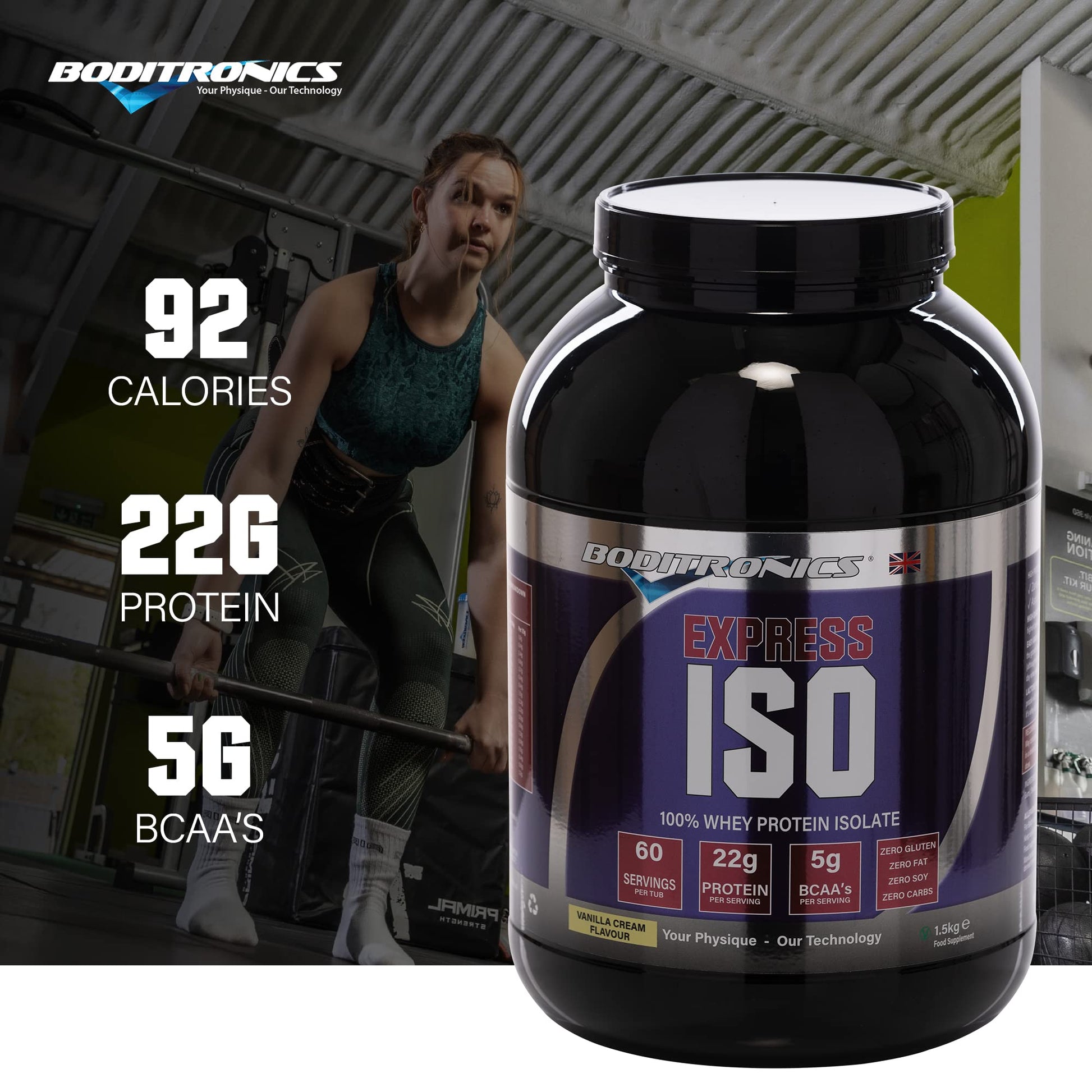 Boditronics 1.5 kg Iso Express Whey 100% Whey Isolate Protein Powder with Occurring Amino Acid Boditronics uk supplements