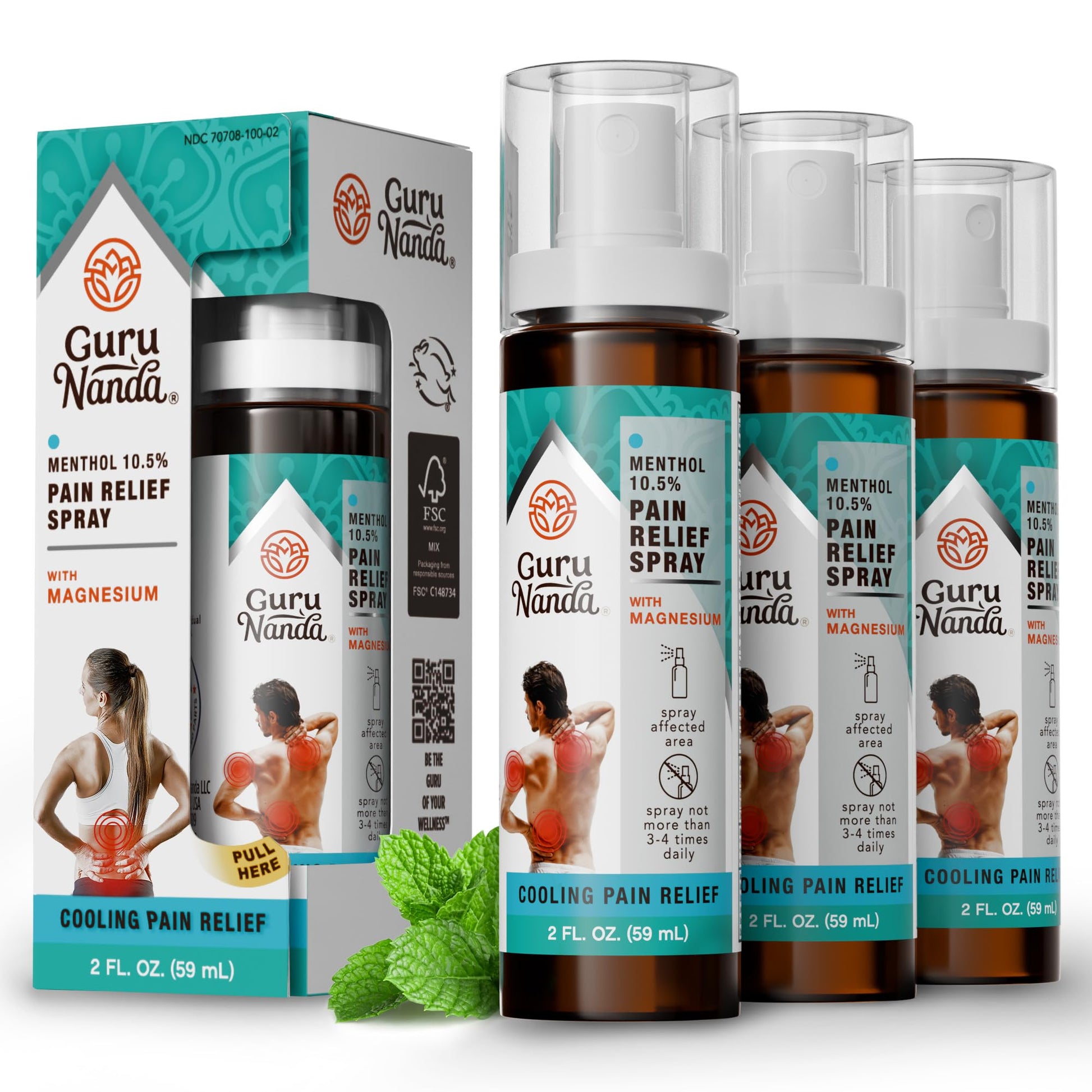 GuruNanda Menthol with Magnesium Spray for Pain Relief – 10.5% Menthol Cooling Spray for Muscle, Joint & Back Discomfort – No-Mess, Fast-Acting Relief, Pack of 3 GuruNanda uk supplements