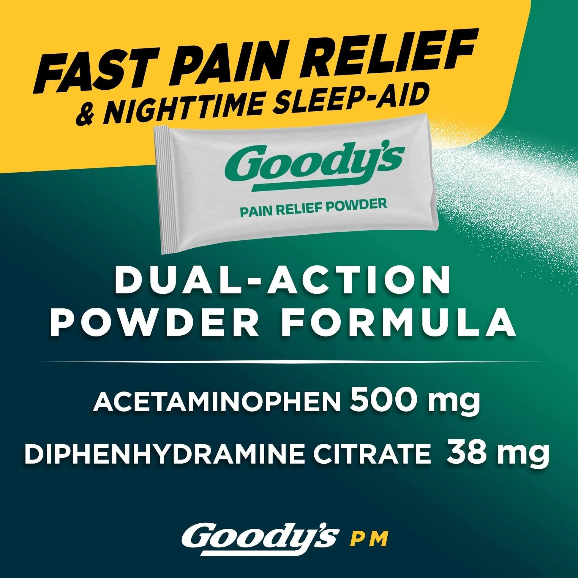Goody's Nighttime Powder, Pain Reliever & Sleep Aid with Acetaminophen & Diphenhydramine Citrate, Caffeine Free, 16 Count Goody's uk supplements