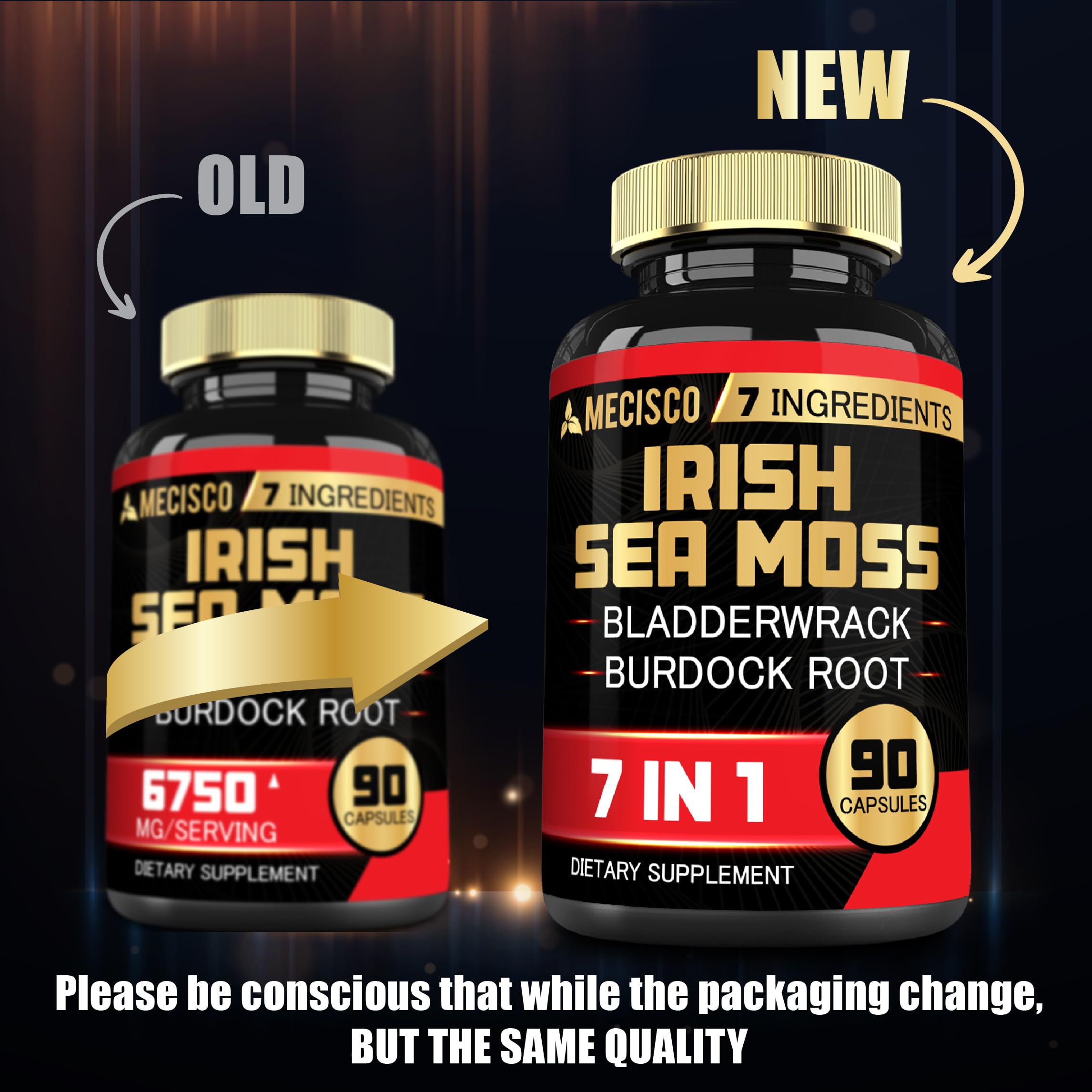7in1 Irish Sea Moss Capsules 6750 Mg with Organic Bladderwrack & Burdock Root, Turmeric, Apple Cider Vinegar - Raw Seamos Pills for Hair, Skin, Thyroid Healths - 90 Caps for 3-Month Supply Mecisco uk supplements