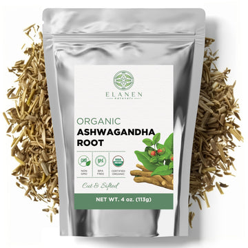 Elanen Naturals Organic Ashwagandha Root 4 oz. (113g), USDA Certified Organic Ashwagandha Root Loose Leaf Tea, Dried Withania somnifera, Cut & Sifted Elanen Naturals uk supplements