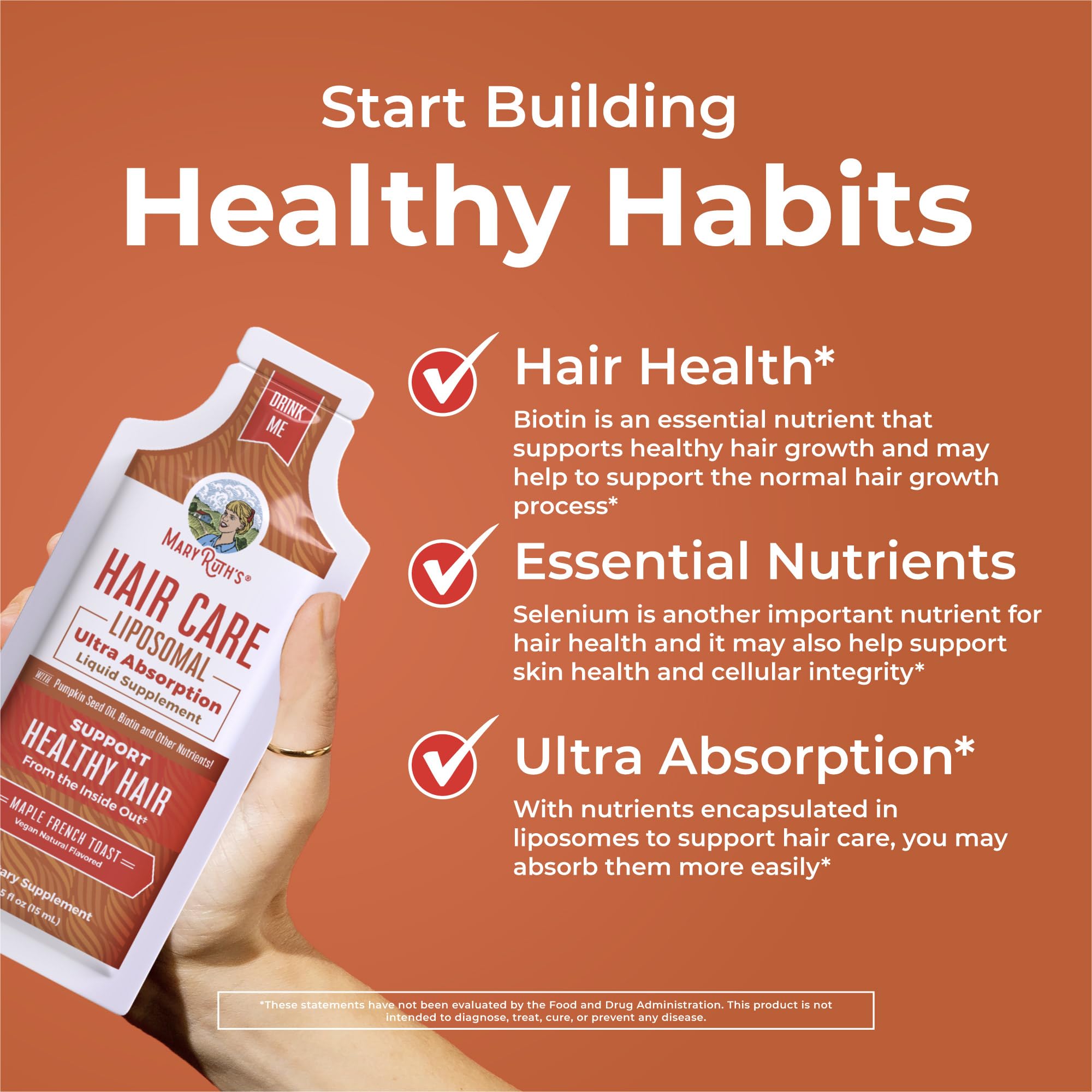 MaryRuth Organics Hair Growth Vitamins, Sugar & Gluten Free, Liquid Hair Vitamins with Vitamin D3, Vitamin E Biotin Hyaluronic Acid, Selenium for Hair & Skin Care Vegan, Non-GMO, 14-0.5 Fl Oz Pouches MARYRUTH'S uk supplements
