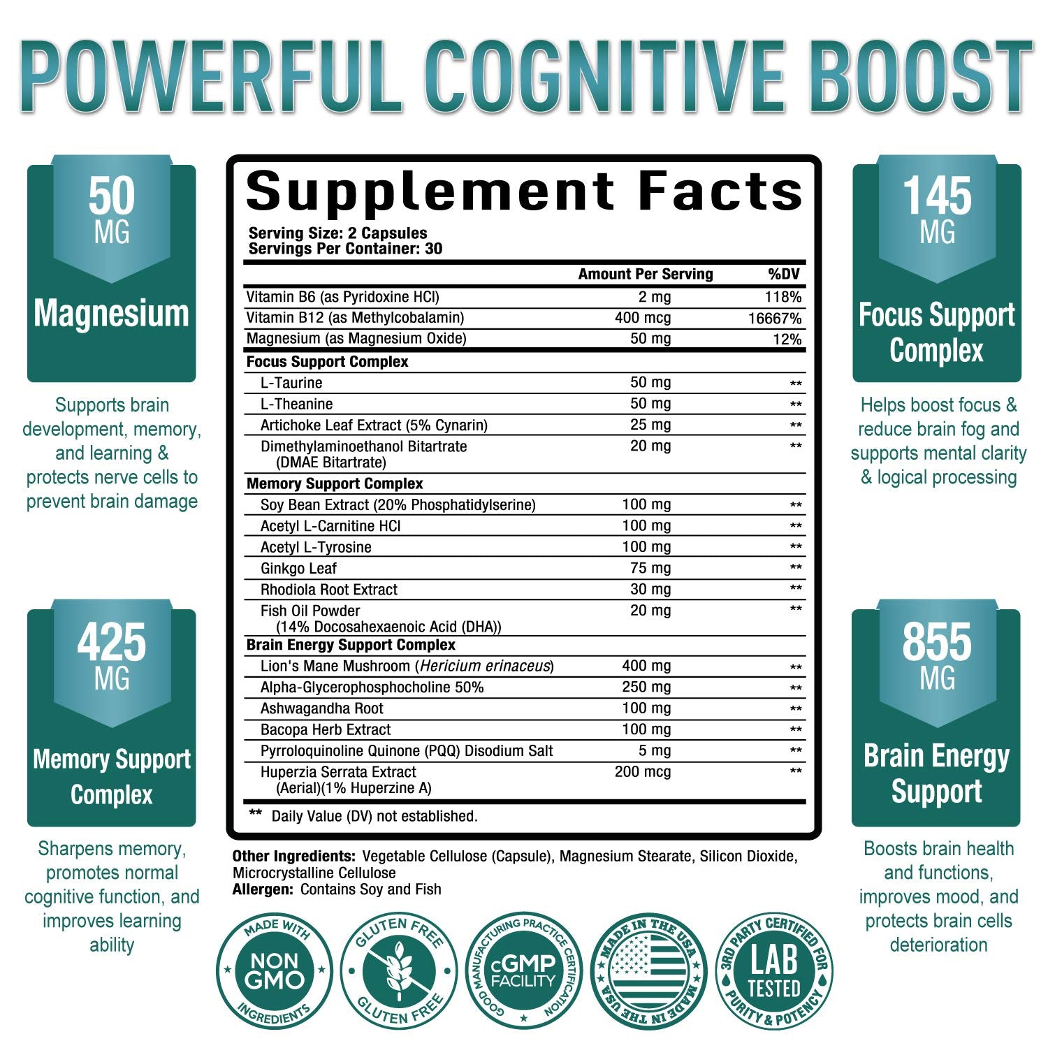 Premium Brain Supplement - Nootropic Brain Booster for Focus, Clarity, Improved Memory Purely Optimal uk supplements