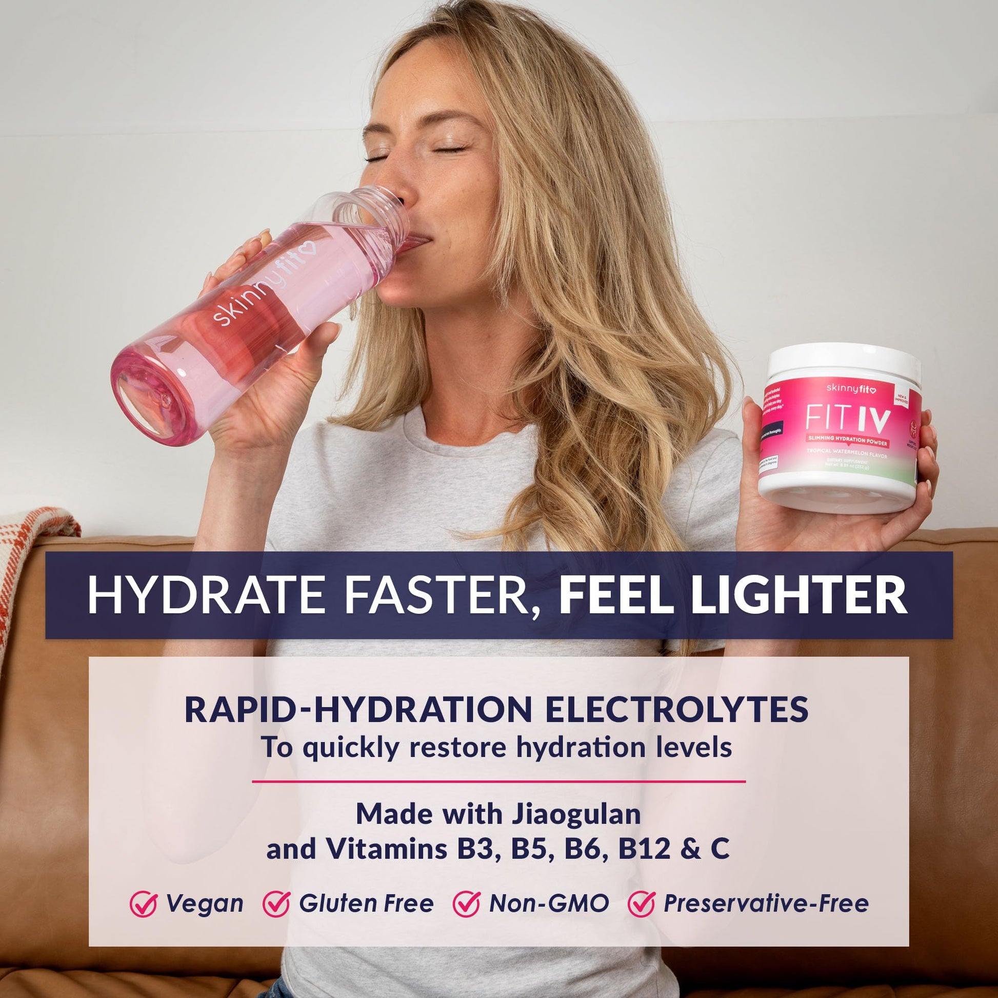 SkinnyFit - Fit IV Slimming Hydration Powder, Tropical Watermelon (Jar, 28 Scoops) - New & Improved Formula - Electrolytes, Vitamin C, Vitamin B3 - Vegan, Gluten Free, Dairy Free - Beauty & Self Care SkinnyFit uk supplements