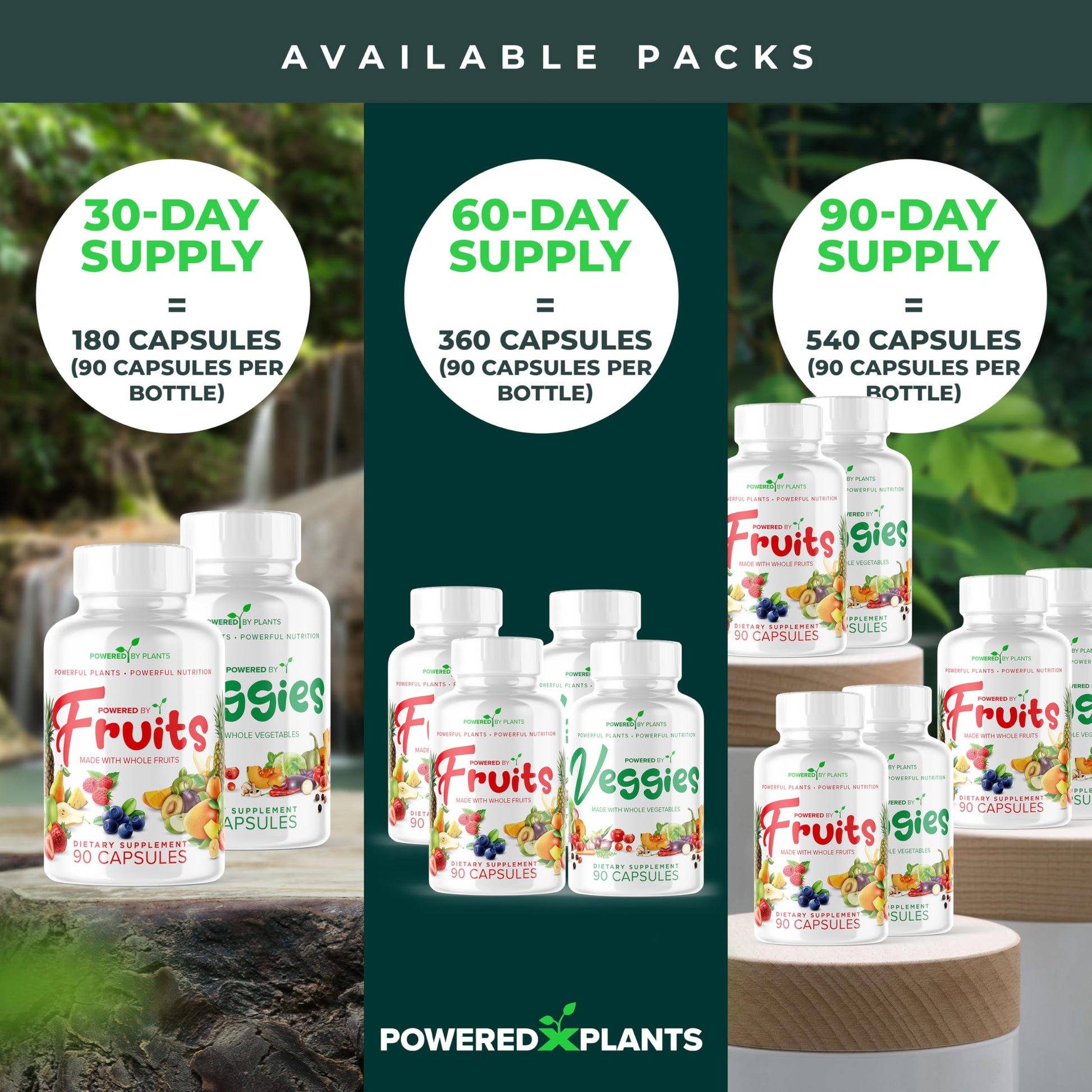 Daily Fruits and Veggies Supplement - 180 Capsules for 30 Days, Non GMO & Gluten Free Superfood with Natural Vitamins - Powered by Plants, 2-Pack POWERED X PLANTS uk supplements