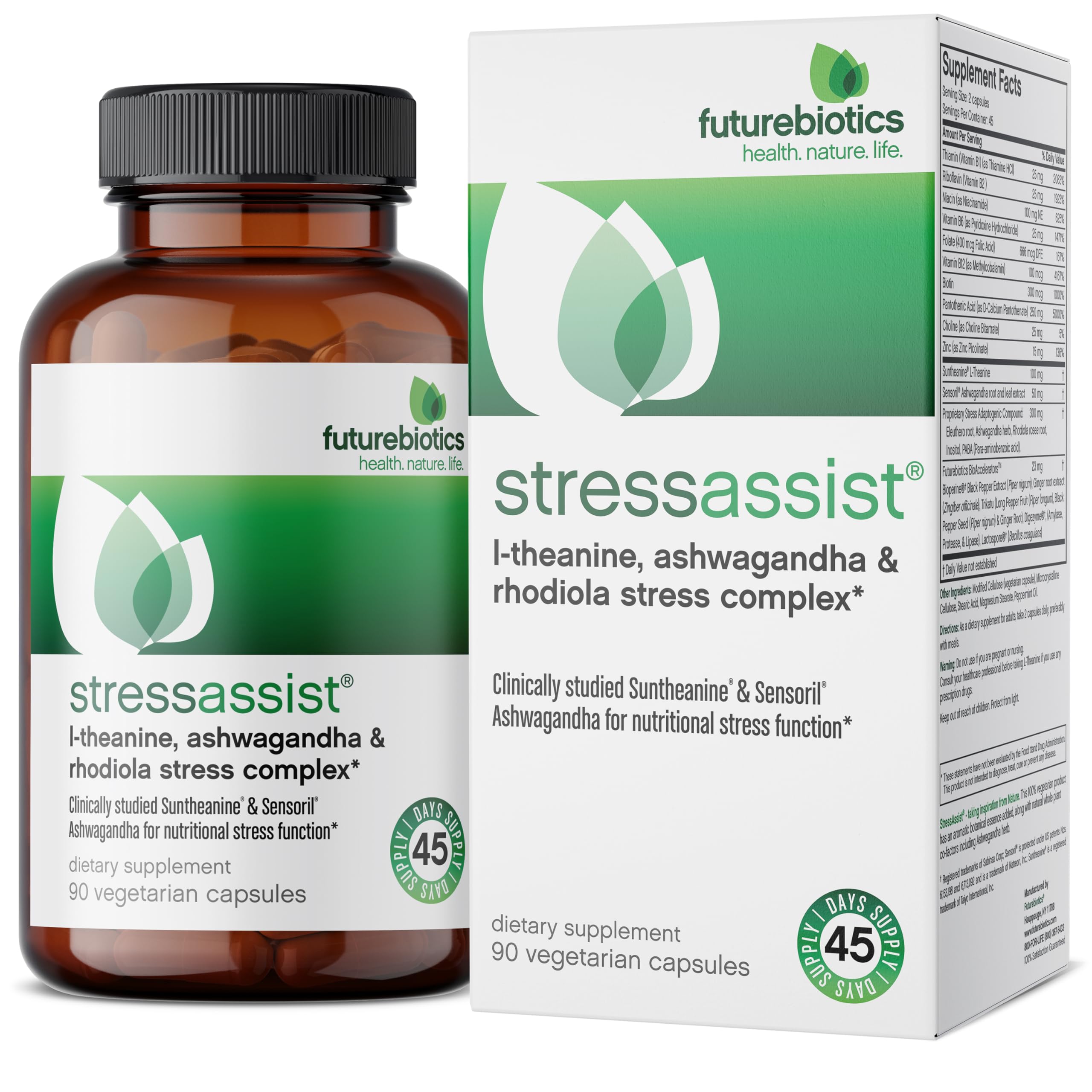 Futurebiotics Stressassist L-theanine Ashwagandha and Rhodiola Rosea Stress Complex - Natural Nutritional Stress Function, 90 Vegetarian Capsules Futurebiotics uk supplements