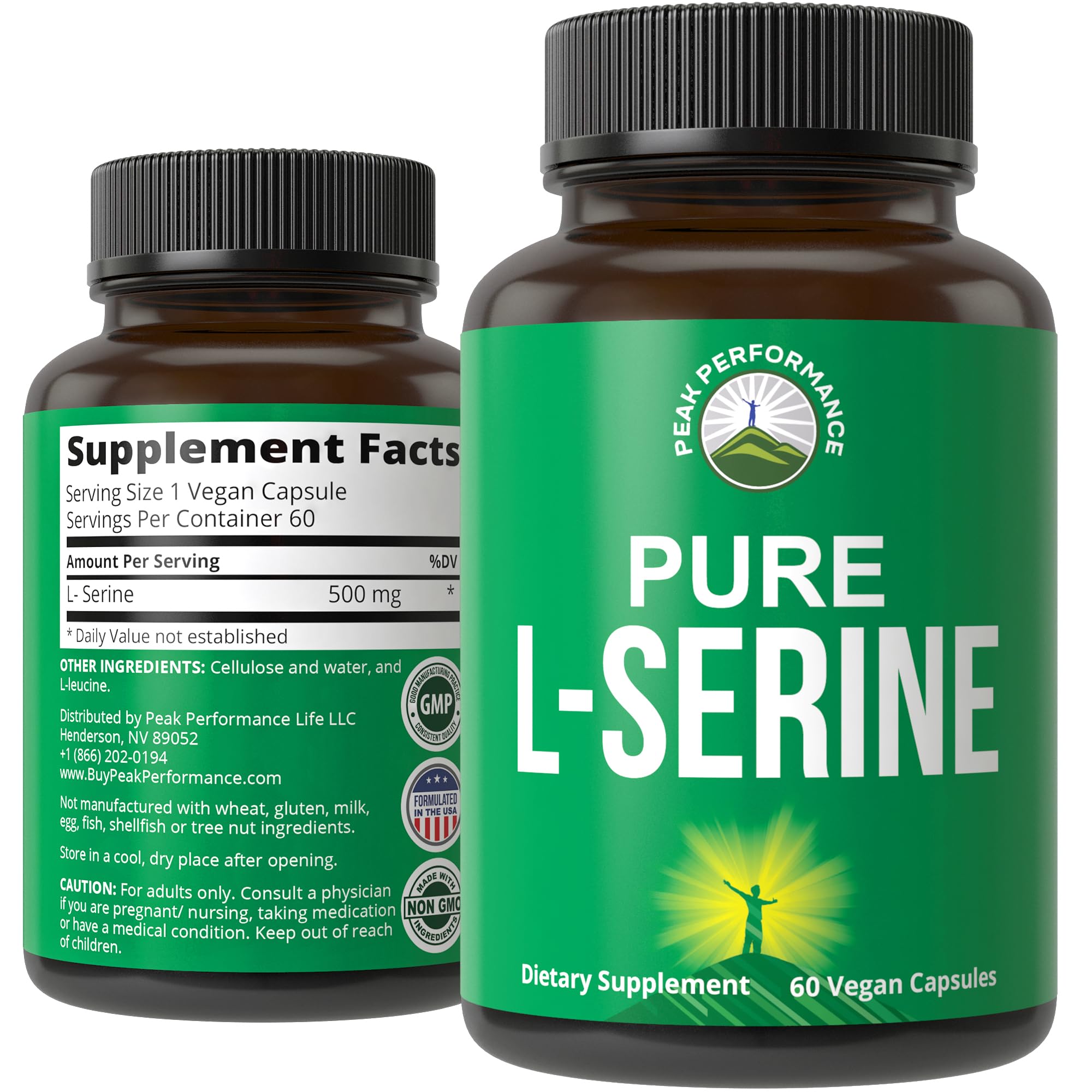 Peak Performance L-Serine Capsules 500mg Best Brain and Nootropic Amino Acids for Production of L-Cystine, L-Tryptophan and Serotonin. USA Grade L Serine Pills. Non-GMO Supplement (60 Servings) Peak Performance uk supplements