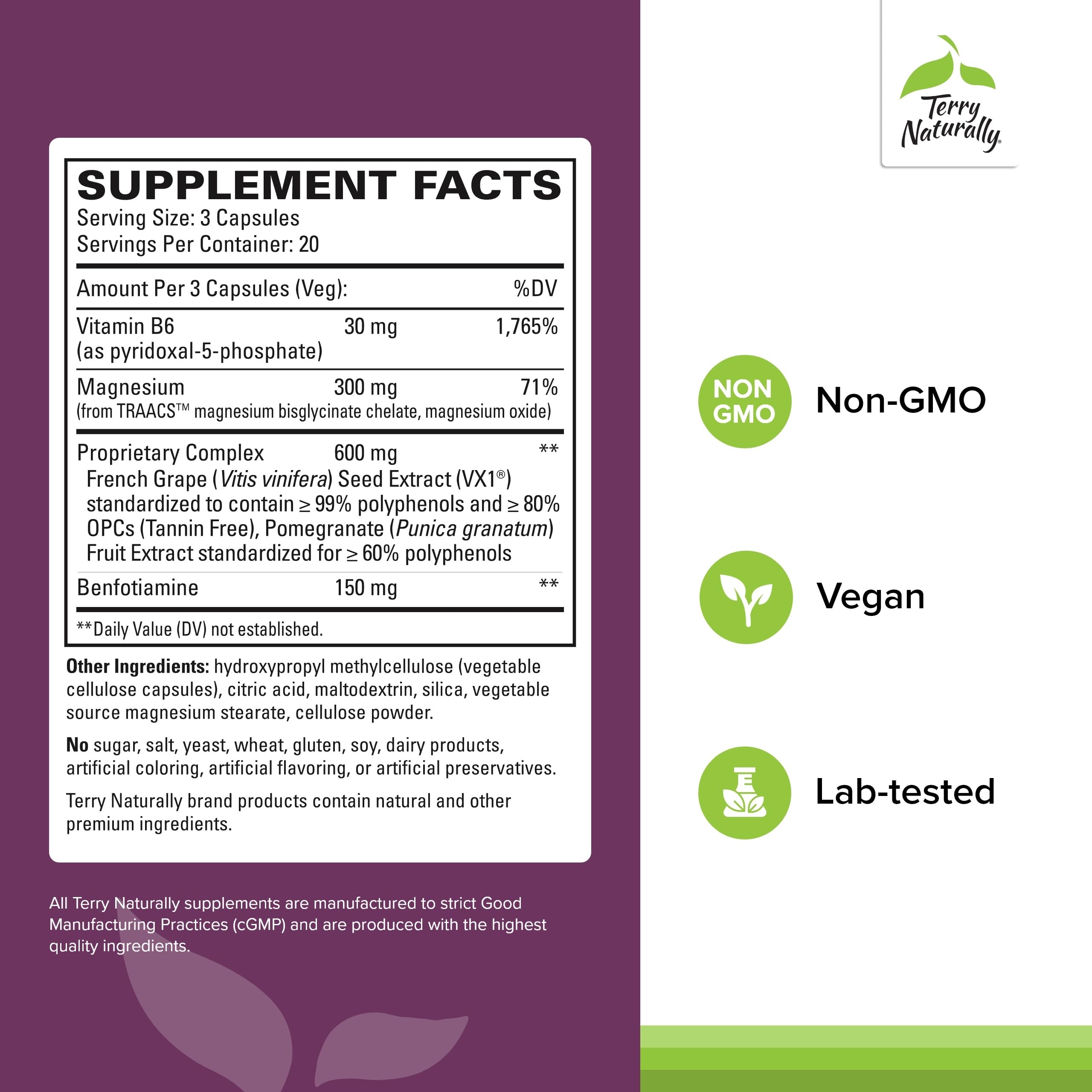 Terry Naturally Clinical OPC Heart - Heart Health Supplement with Magnesium, Vitamin B6, Grape Seed Extract - Dietary Supplement for Artery Health & Circulation - 60 Capsules Terry Naturally uk supplements