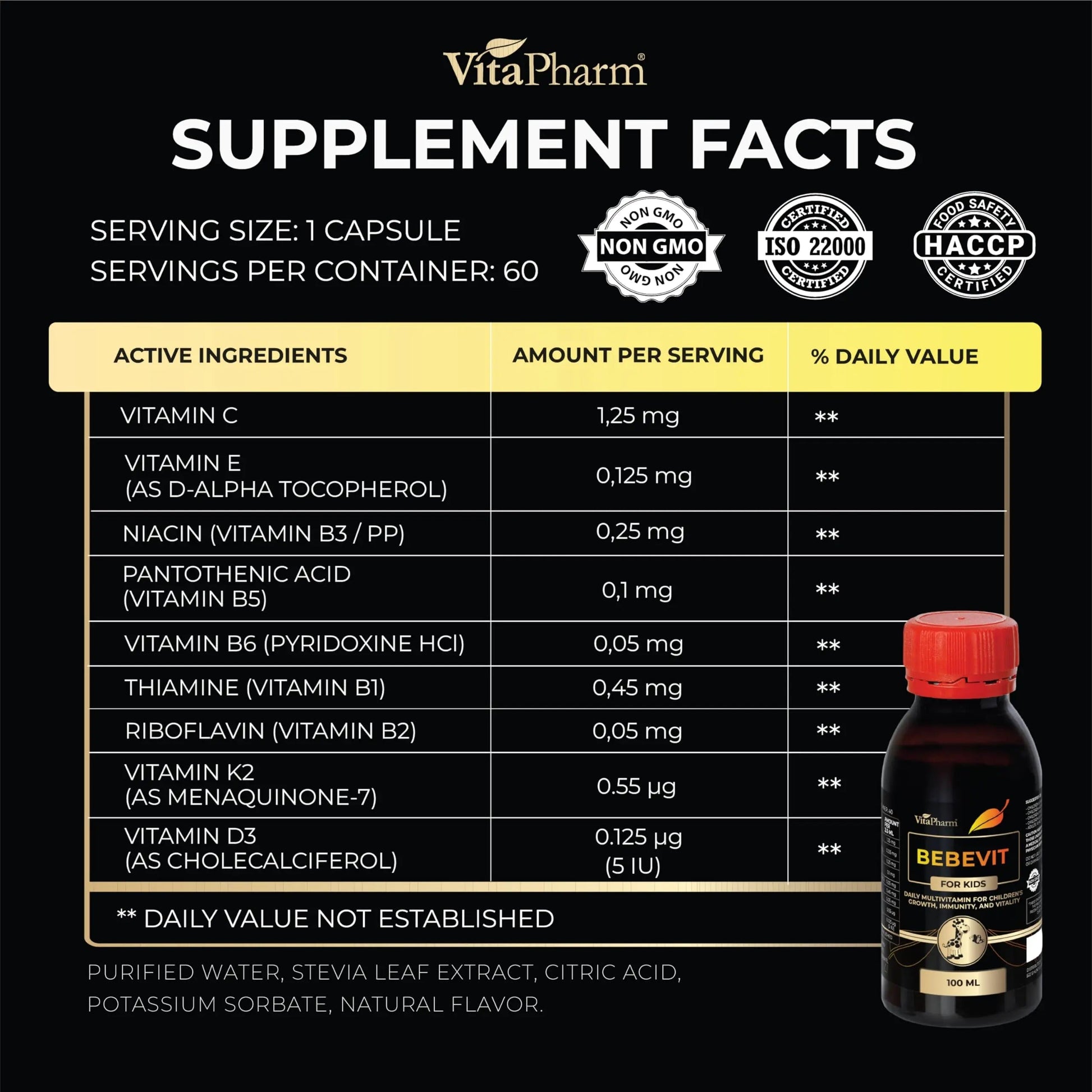 BEBEVIT Liquid Multivitamin for Kids – Sugar-Free & Non-GMO Formula with Vitamins A, C, D3, E, K2 & B-Complex – Daily Support for Growth, Immunity VitaPharm uk supplements