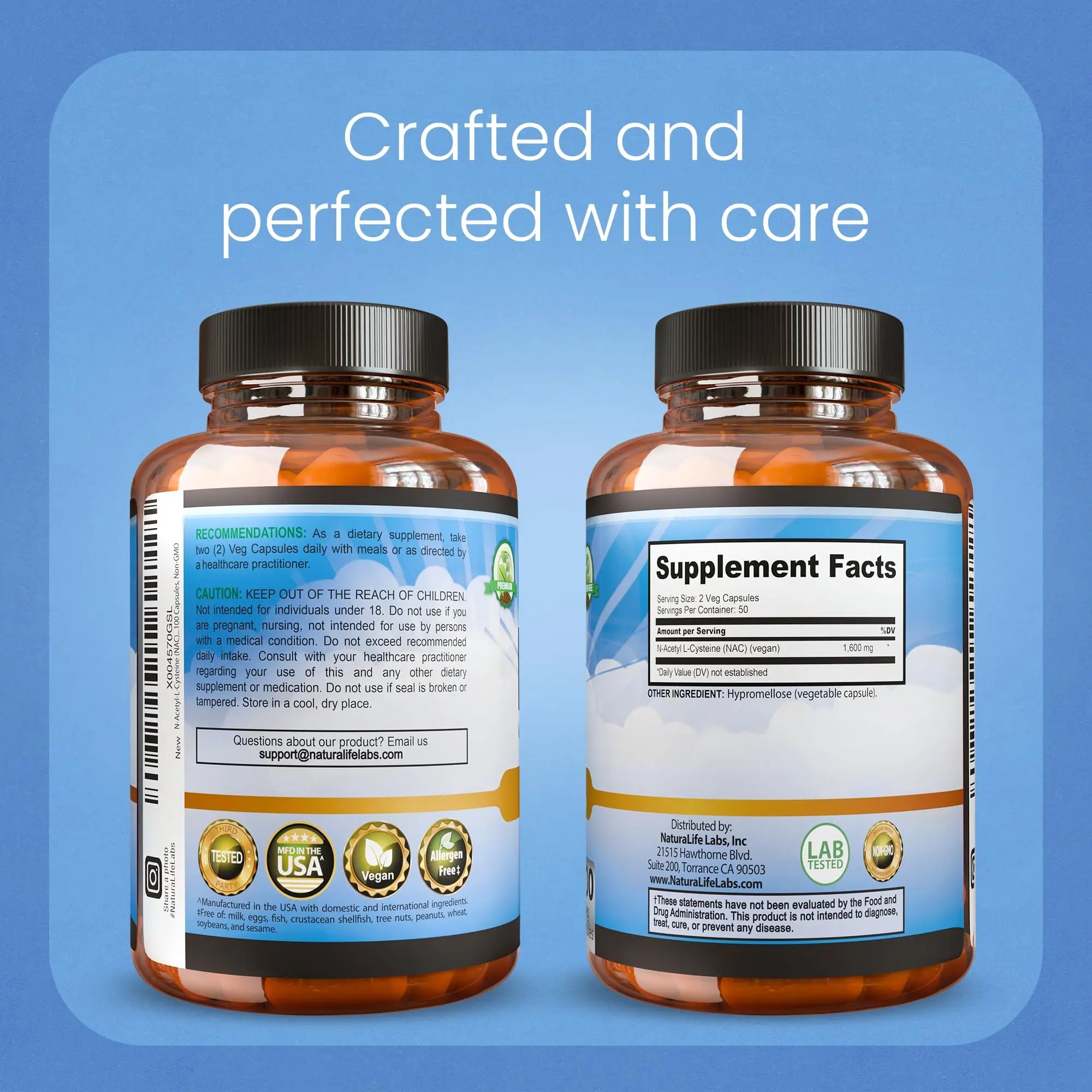 NaturaLife Labs N-Acetyl-L-Cysteine (NAC) 1600 mg – 100 Capsules - Vegan, Non-GMO & Gluten-Free NaturaLife Labs uk supplements