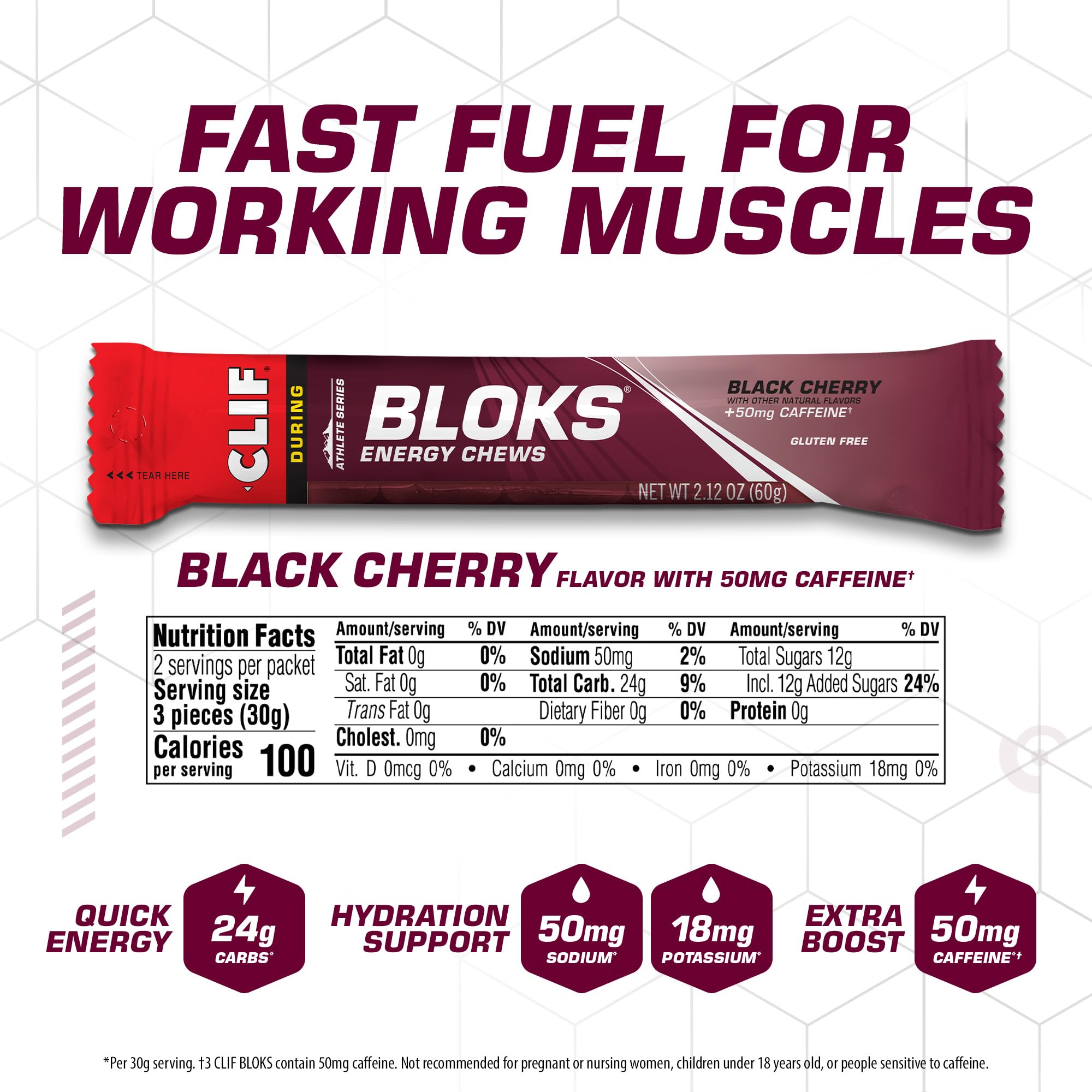 CLIF BLOKS - Black Cherry Flavor with Caffeine - Energy Chews - Non-GMO Clif Bar uk supplements