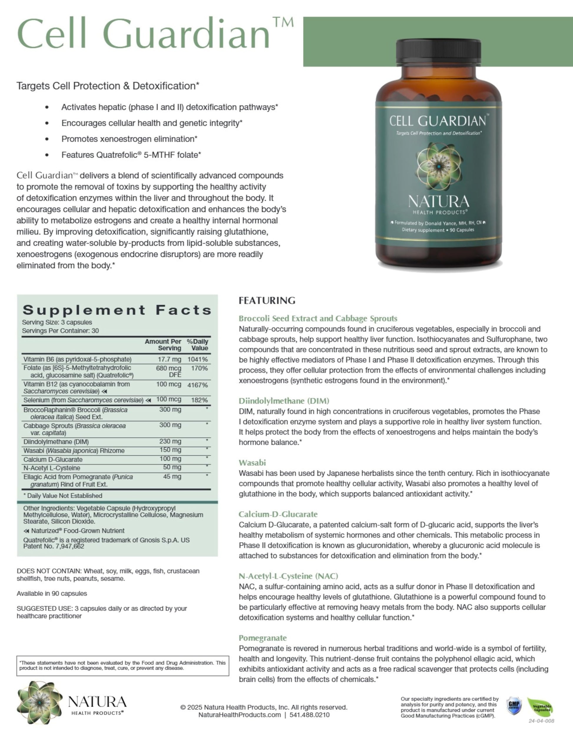 Natura Health Products Cell Guardian Supplement - Targets Cell Protection & Detoxification - Featuring Broccoli Seed Extract, Cabbage Sprouts, Diindolylmethane (DIM), & Wasabi (90 Capsules) Natura Health Products uk supplements