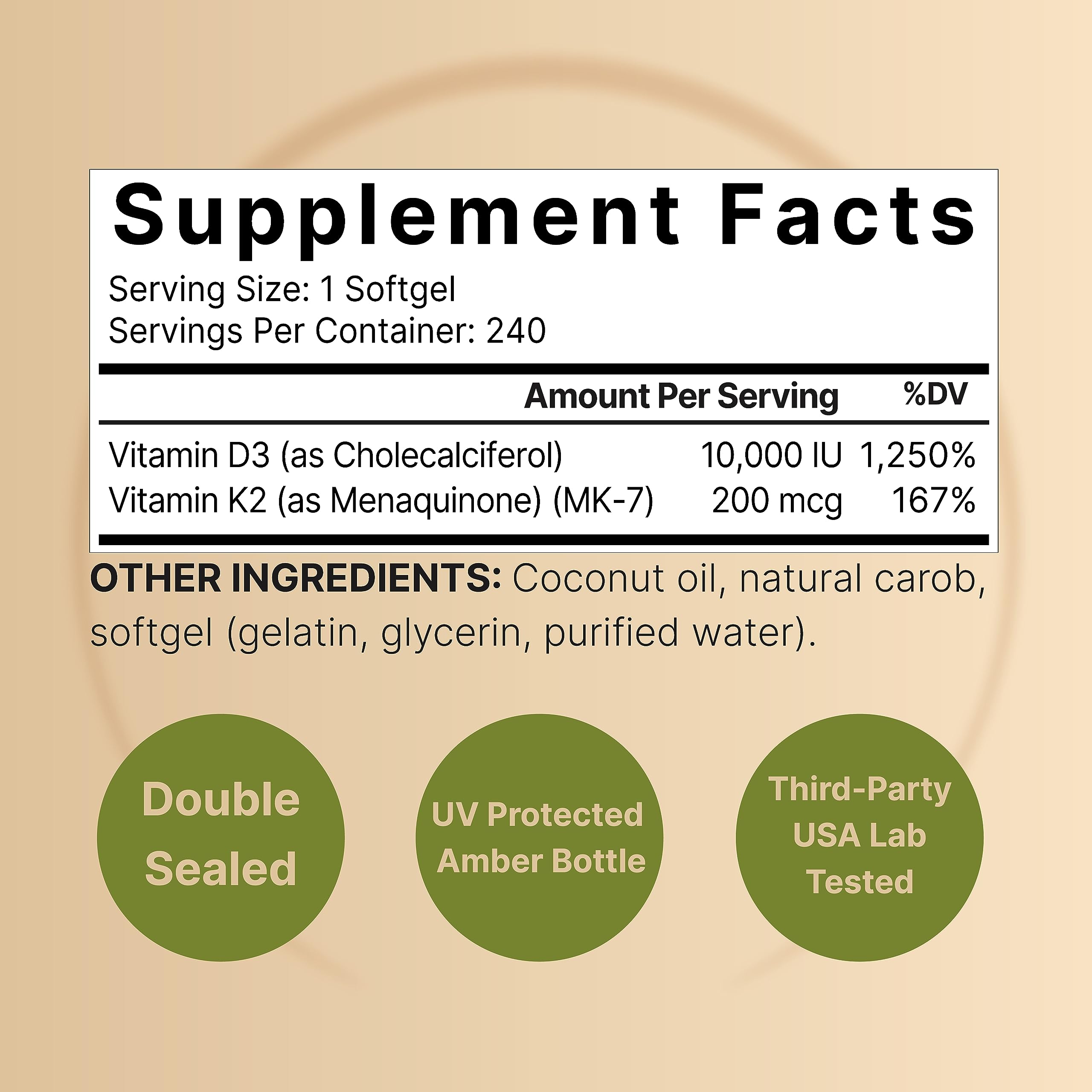 NatureBell Vitamin D3 K2 (10,000 IU Vitamin D + 200mcg Vitamin K MK-7) 240 Softgels NatureBell uk supplements