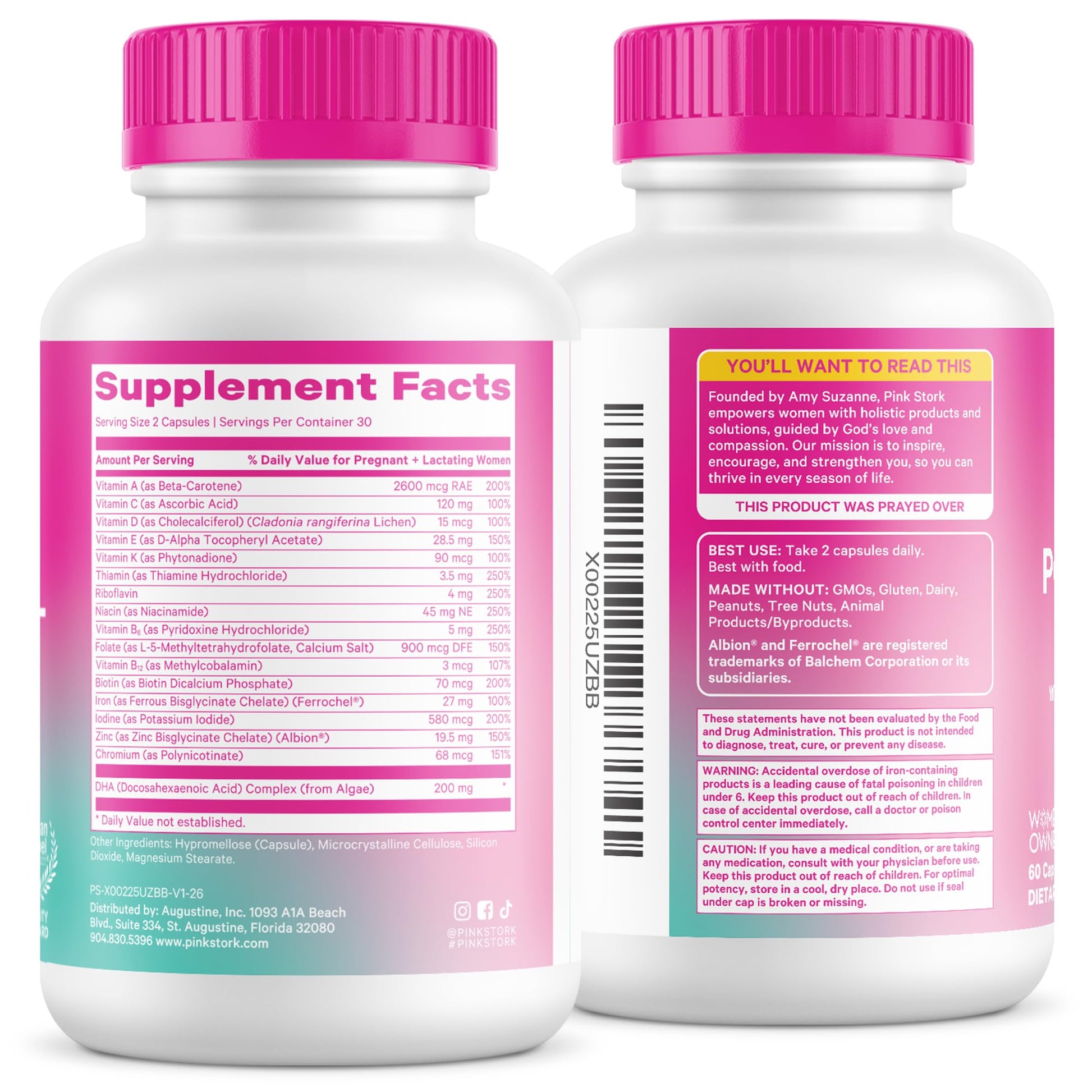 Pink Stork Total Postnatal Vitamins for Women | Vegan DHA, Iron, Folate, B12 | Postpartum Recovery Essentials | Lactation Support for Breastfeeding Moms | Third-Party Tested - 60 Capsules, Berry Pink Stork uk supplements