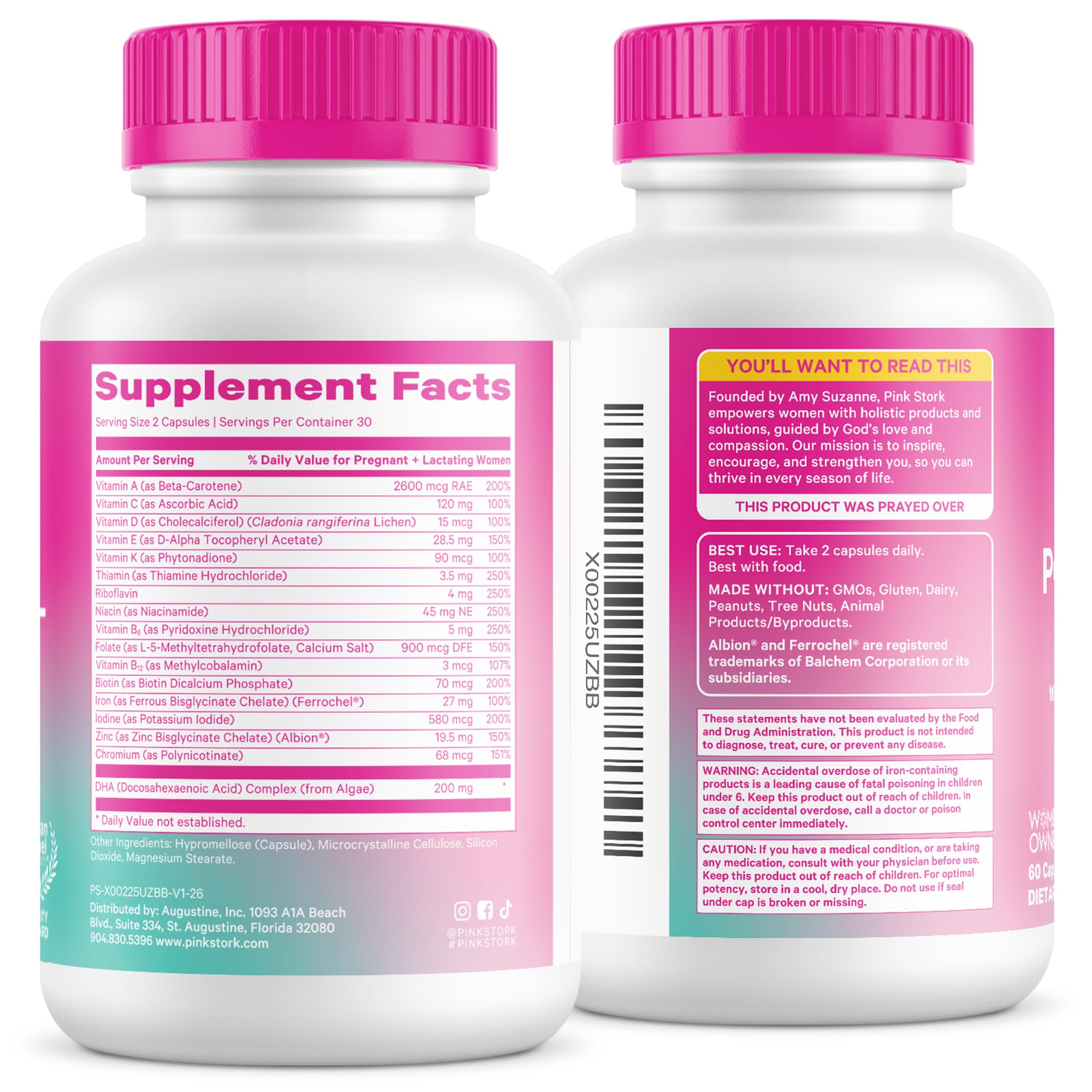 Pink Stork Total Postnatal Vitamins for Women | Vegan DHA, Iron, Folate, B12 | Postpartum Recovery Essentials | Lactation Support for Breastfeeding Moms | Third-Party Tested - 60 Capsules, Berry Pink Stork uk supplements