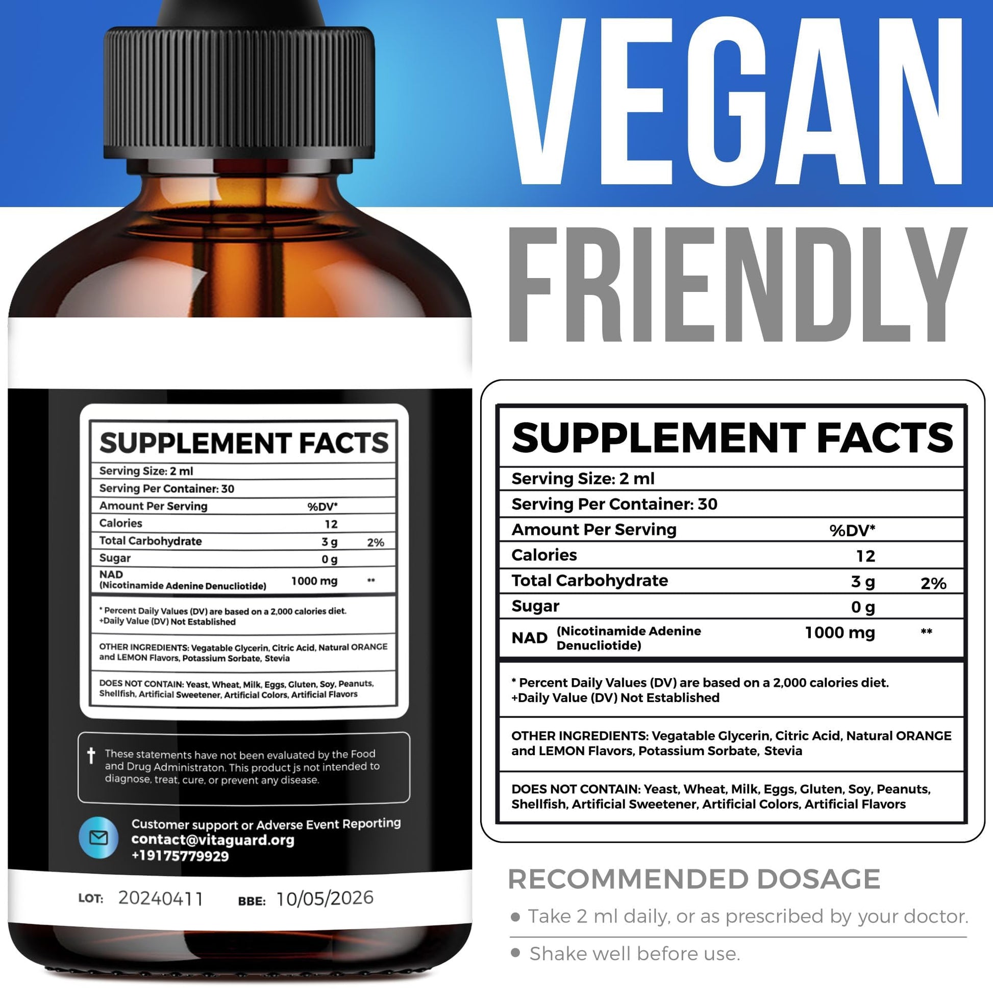 Vita Guard Pure NAD+ Supplements 1000mg Liquid Drops for Women & Man | Nicotinamide Adenine Similar to Nicotinamide Riboside NAD Plus Boosting Supplement - Natural Lemon & Orange Flavor Vita Guard uk supplements