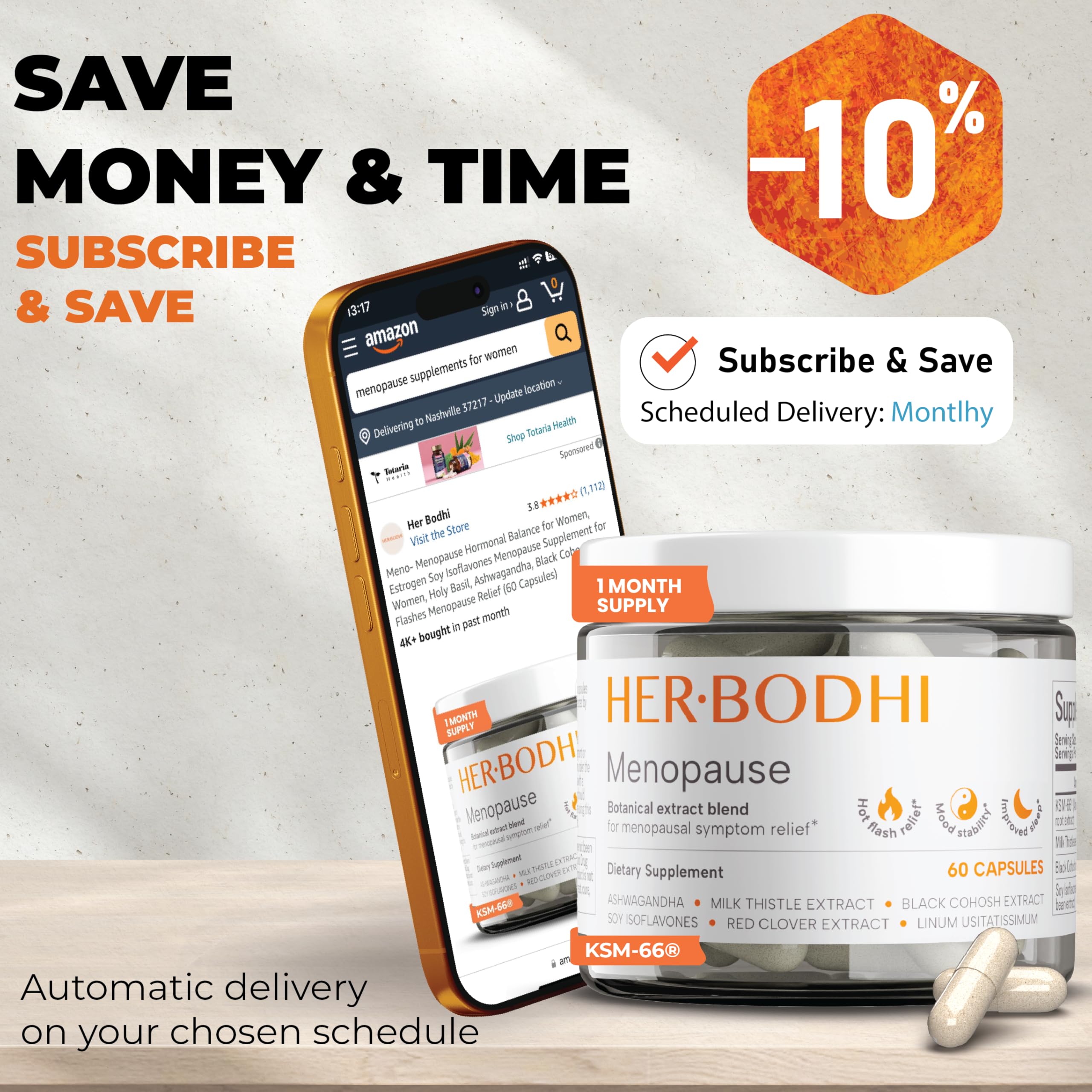 Her Bodhi Meno- Menopause Hormonal Balance for Women, Estrogen Soy Isoflavones Menopause Supplement for Women | with Ashwagandha & Black Cohosh | Hot Flashes Menopause Relief (60 Capsules) Her Bodhi uk supplements