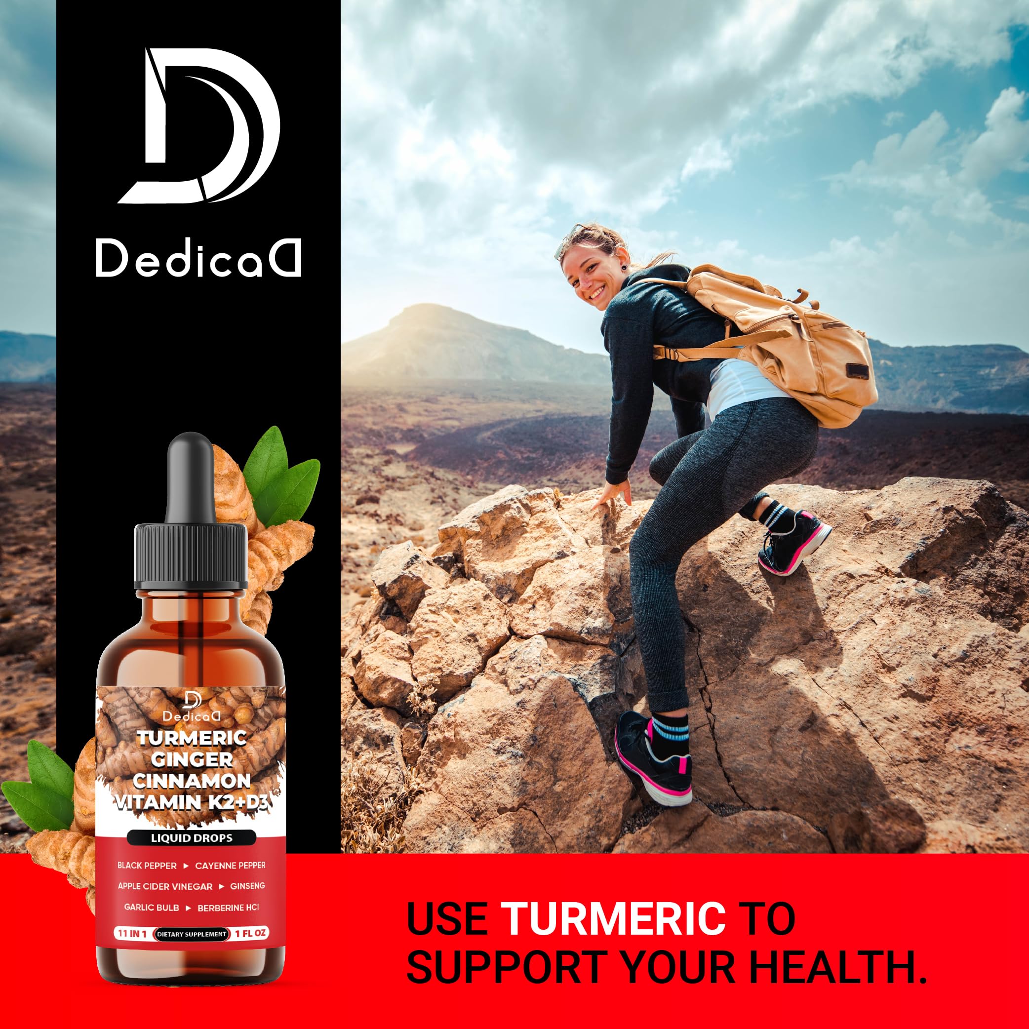 11in1 Liquid Turmeric Supplement – with Ginger, Garlic, Ceylon Cinnamon, Berberine, Ginseng, Apple Cider Vinegar – 1 Fl Oz – 30 Servings DEDICAD uk supplements
