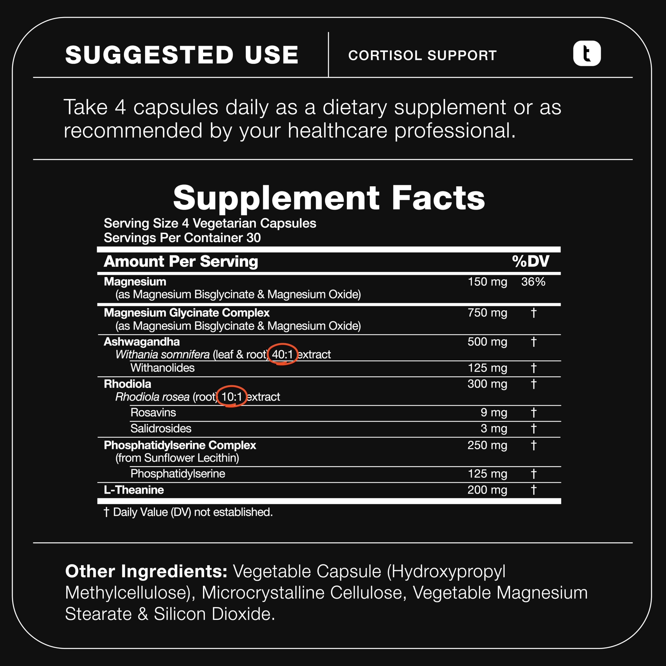 Cortisol Supplement for Women and Men — Calm, Balanced-Strength 5-in-1 Non-Drowsy, Third-Party Tested with Magnesium Glycinate, Ashwagandha, L-Theanine, Phosphatidylserine, Rhodiola — 120 Capsules Toniiq uk supplements