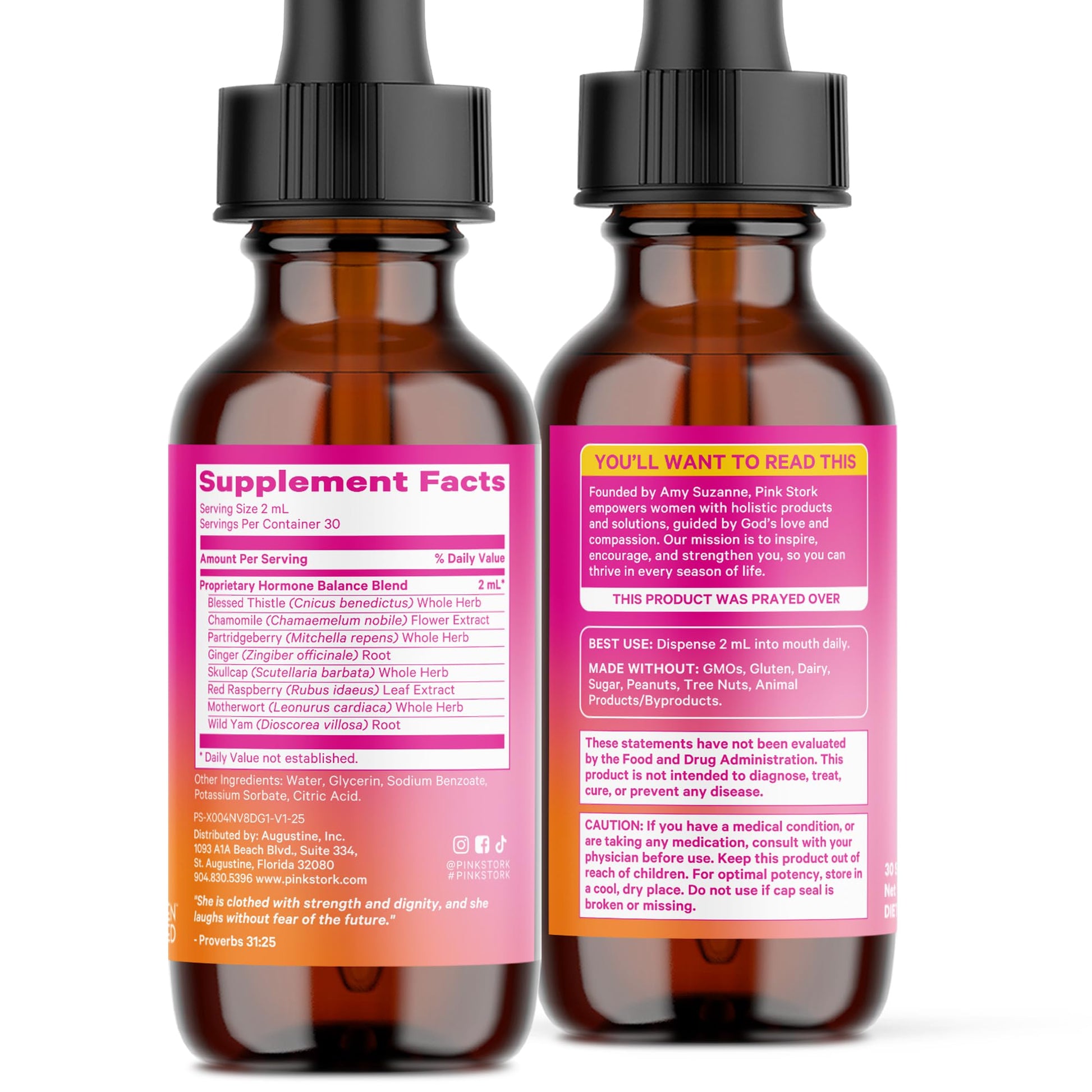 Pink Stork Hormone Balance Drops for Women - Supports Hormonal Health, PMS, Perimenopause & Mood, with Red Raspberry Leaf & Wild Yam - Liquid Supplement - Vegan, 2oz, 30 Servings Pink Stork uk supplements