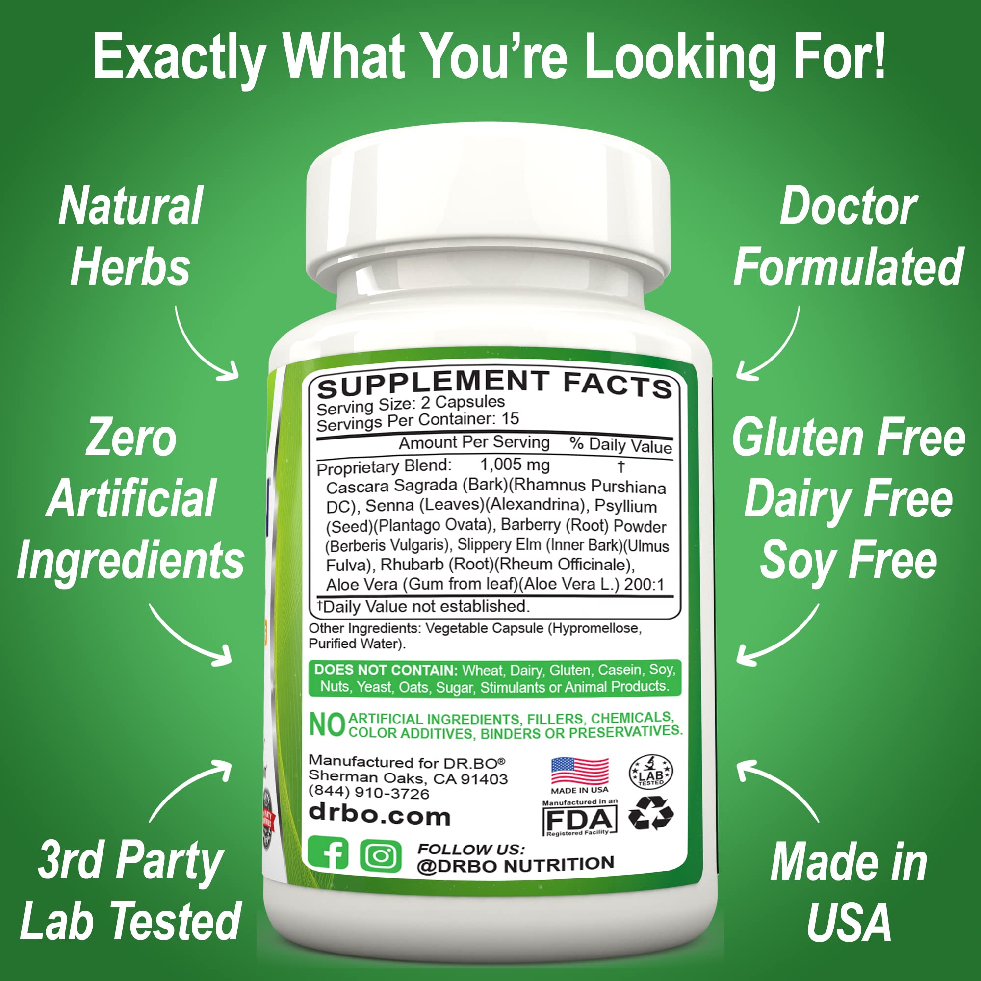 Colon Cleanse Detox Formula - Natural Bowel Cleanser Pills for Intestinal Bloating & Fast Digestive DR. BO uk supplements