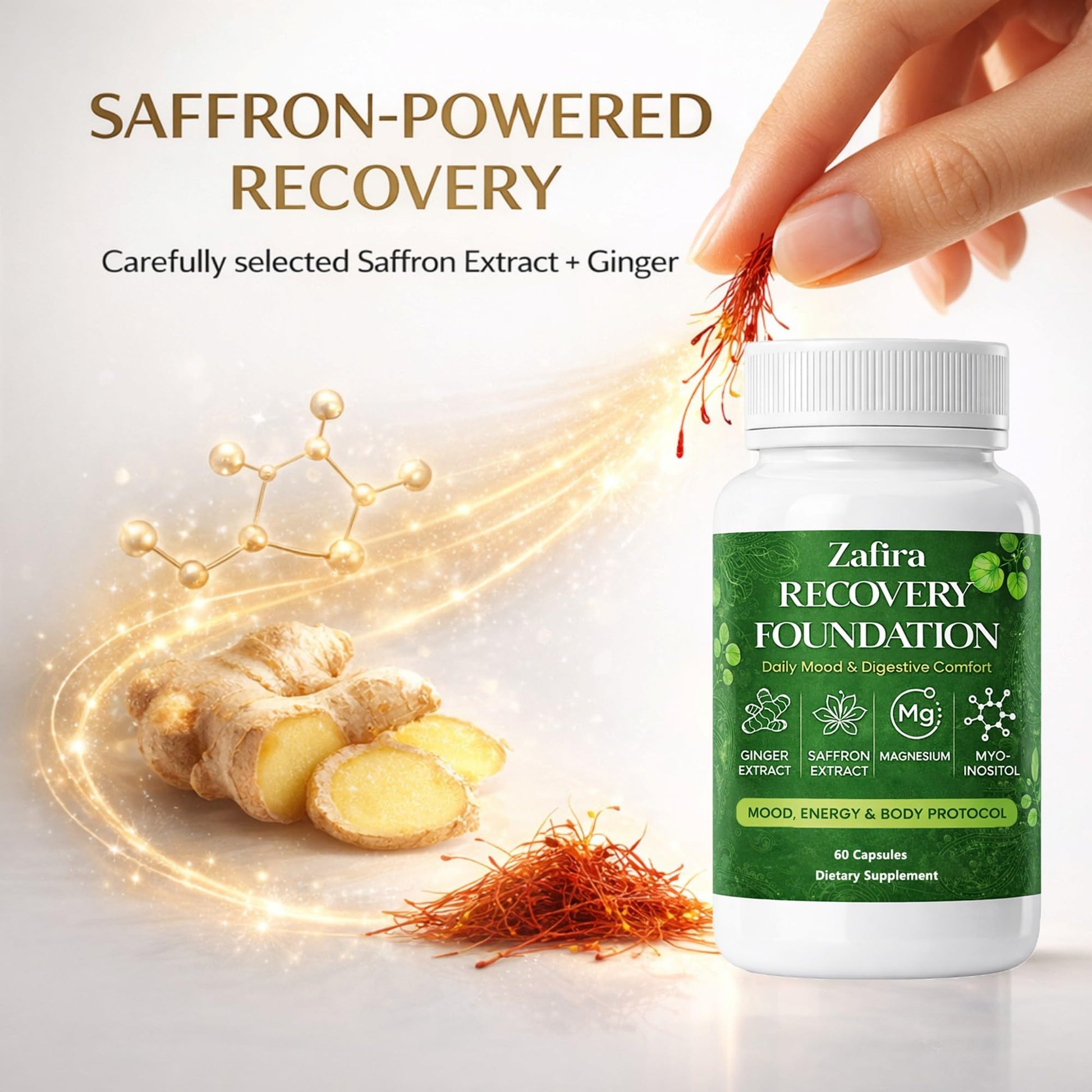 DYDUON Zafira Recovery Foundation Capsules – Mental Clarity, Hair & Mood Support, Natural Herbal Formula with Saffron Extract, Ginger Extract, L-Theanine, Myo-Inositol, Non-GMO, 60 Capsules DYDUON uk supplements
