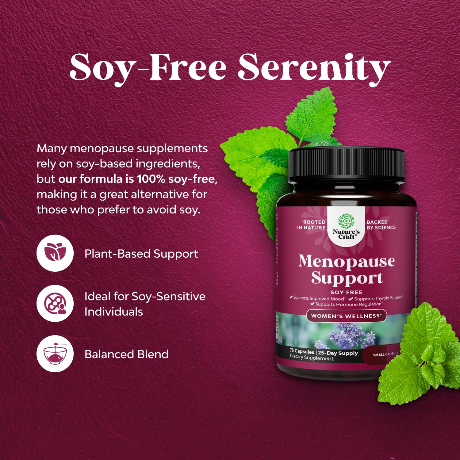Complete Herbal Menopause Supplement for Women - Soy Free Female Hormone Balance Capsules for Night Sweats Hot Flashes & Mood Swings with Dong Quai, Chaste Berry & Black Cohosh Root - 75 Count Natures Craft uk supplements