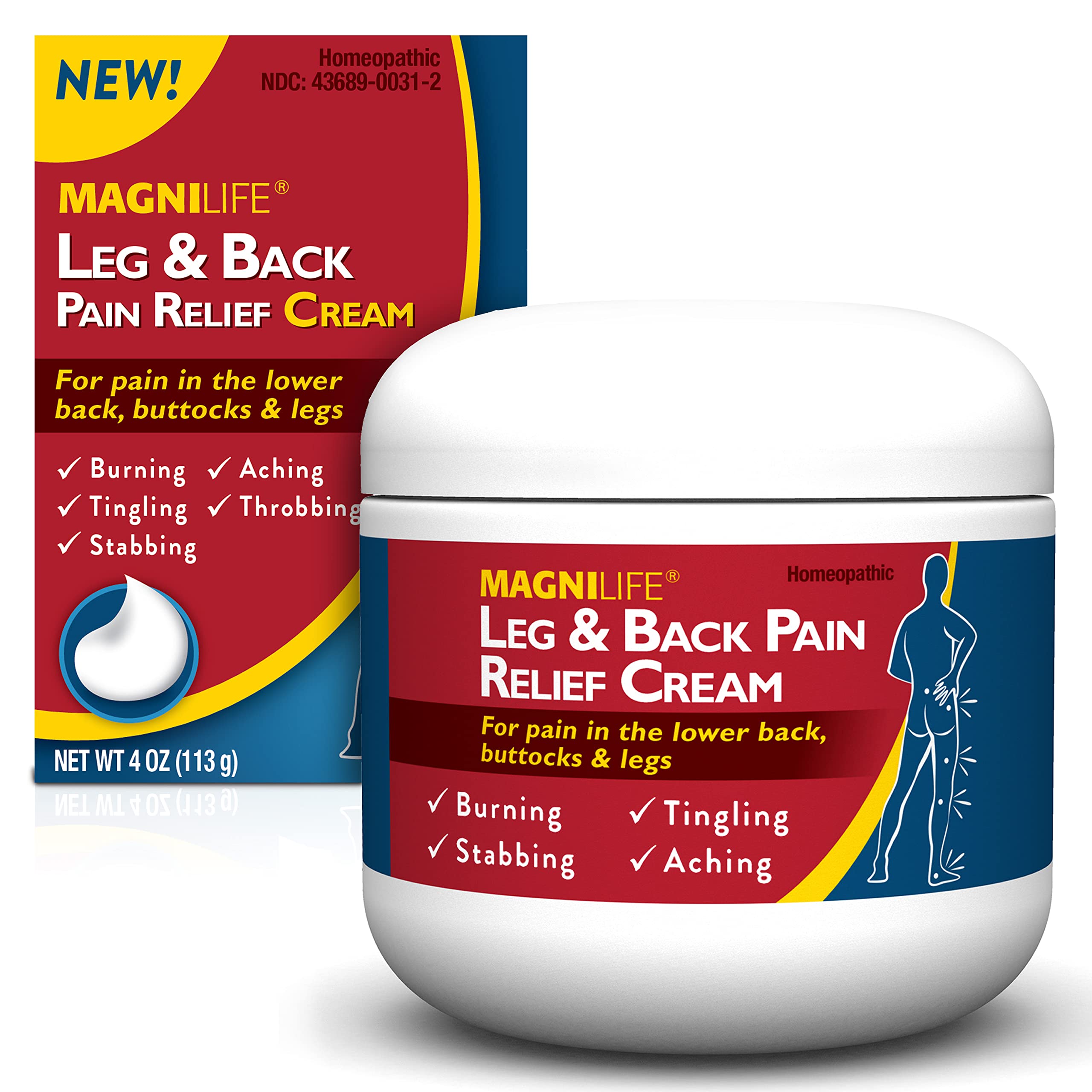 MagniLife Leg & Back Pain Relief Cream (4 oz), Topical Support for Leg Pain & Lower Back Discomfort, Fast Absorbing, No Residue, Mild Scent, Massage-in Formula MagniLife uk supplements