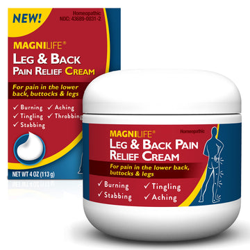 MagniLife Leg & Back Pain Relief Cream (4 oz), Topical Support for Leg Pain & Lower Back Discomfort, Fast Absorbing, No Residue, Mild Scent, Massage-in Formula MagniLife uk supplements