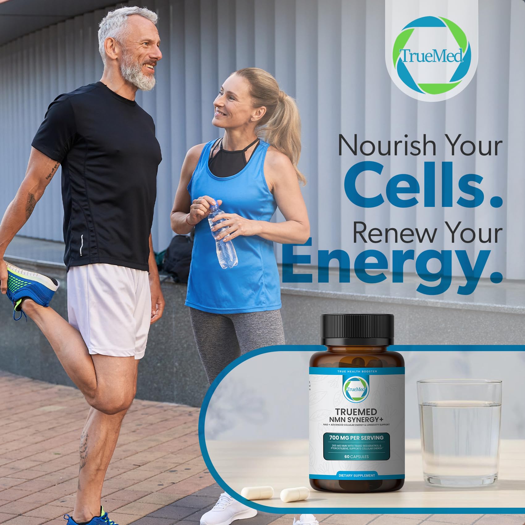 TRUEMED NMN Synergy+ 700mg – Premium NMN Supplement with Resveratrol & Pterostilbene | Advanced NAD+ Supplement for Cellular Energy, & Wellness Support | Non-GMO, Vegan, 60 Capsules TRUEMED uk supplements