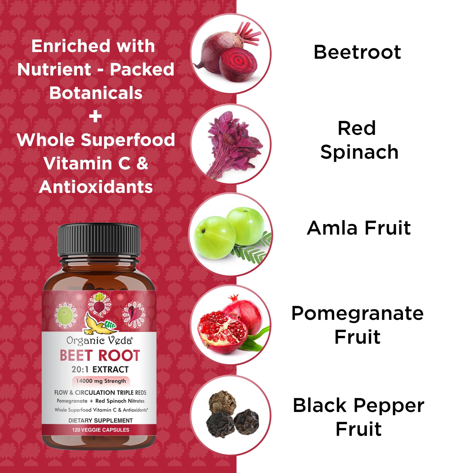 Organic Veda Beet Root Capsules - Triple Reds Nitric Oxide Beets Supplements - Concentrated Organic Veda uk supplements