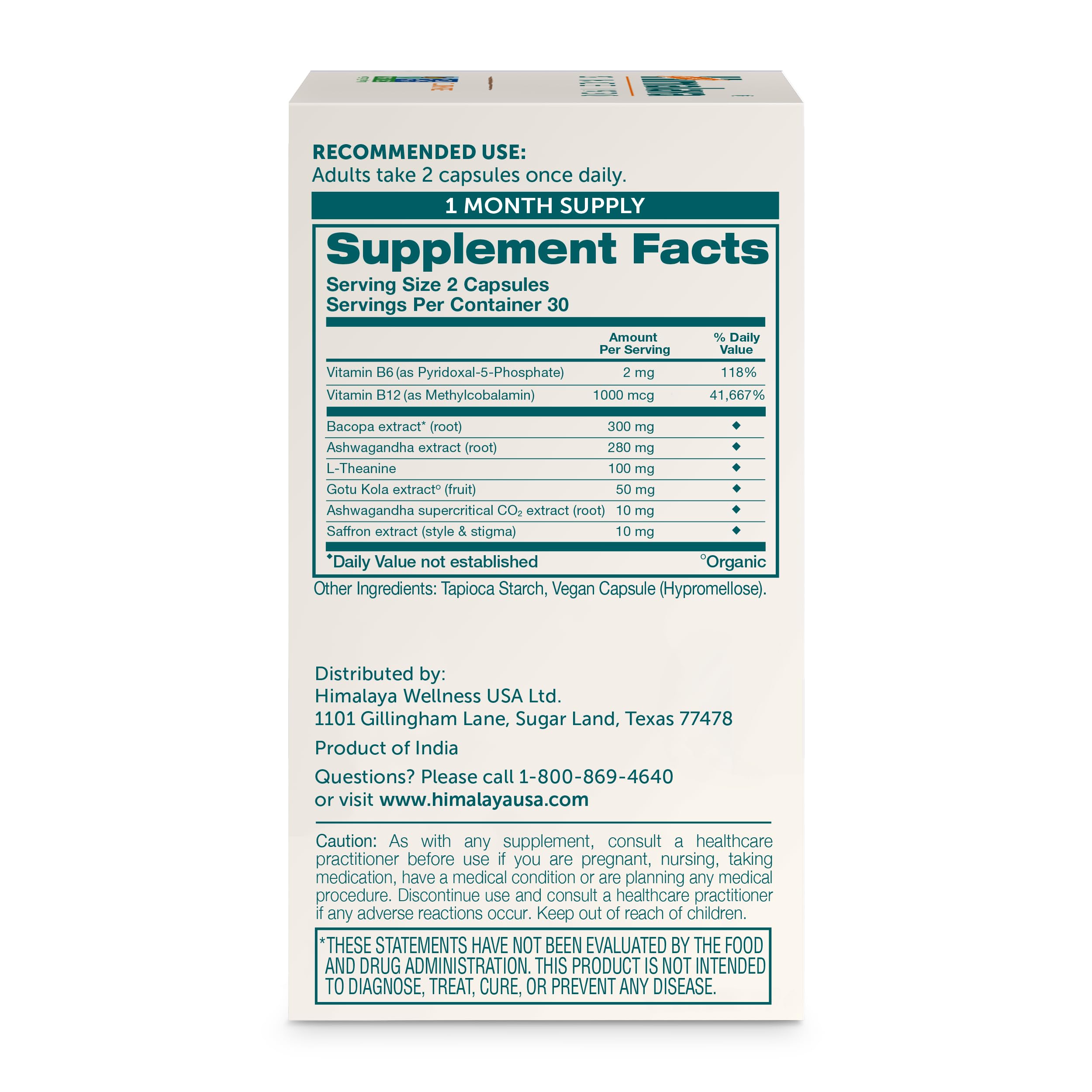 Himalaya Focused Mind Supplement, with Ashwagandha, Bacopa & L-Theanine for Attention, Focus and Energy Support, 60 Vegan Capsules, Gluten Free, 1 Month Supply Himalaya uk supplements